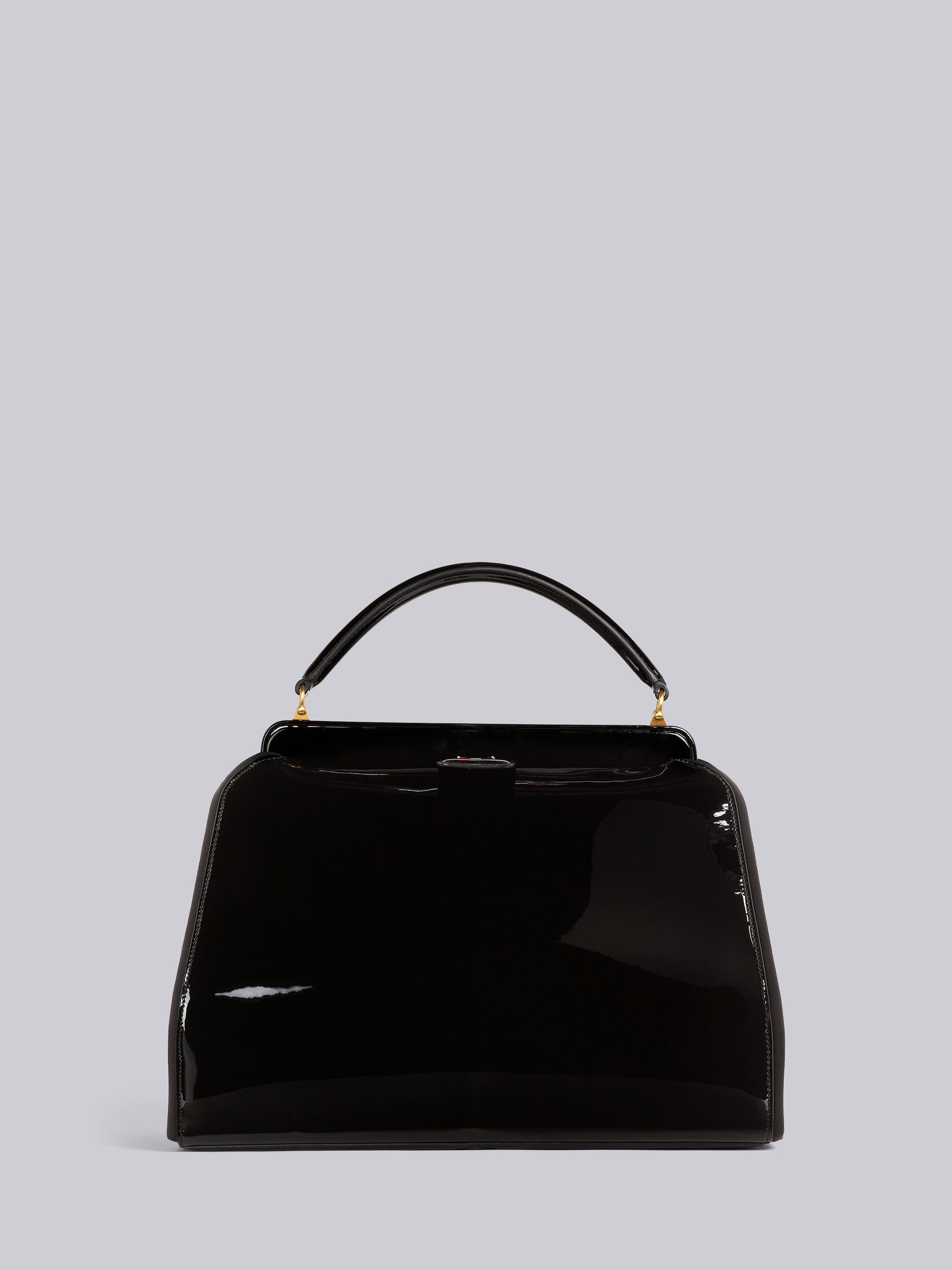 Black Soft Patent Leather Grosgrain Frame Large Doctor Bag - 4