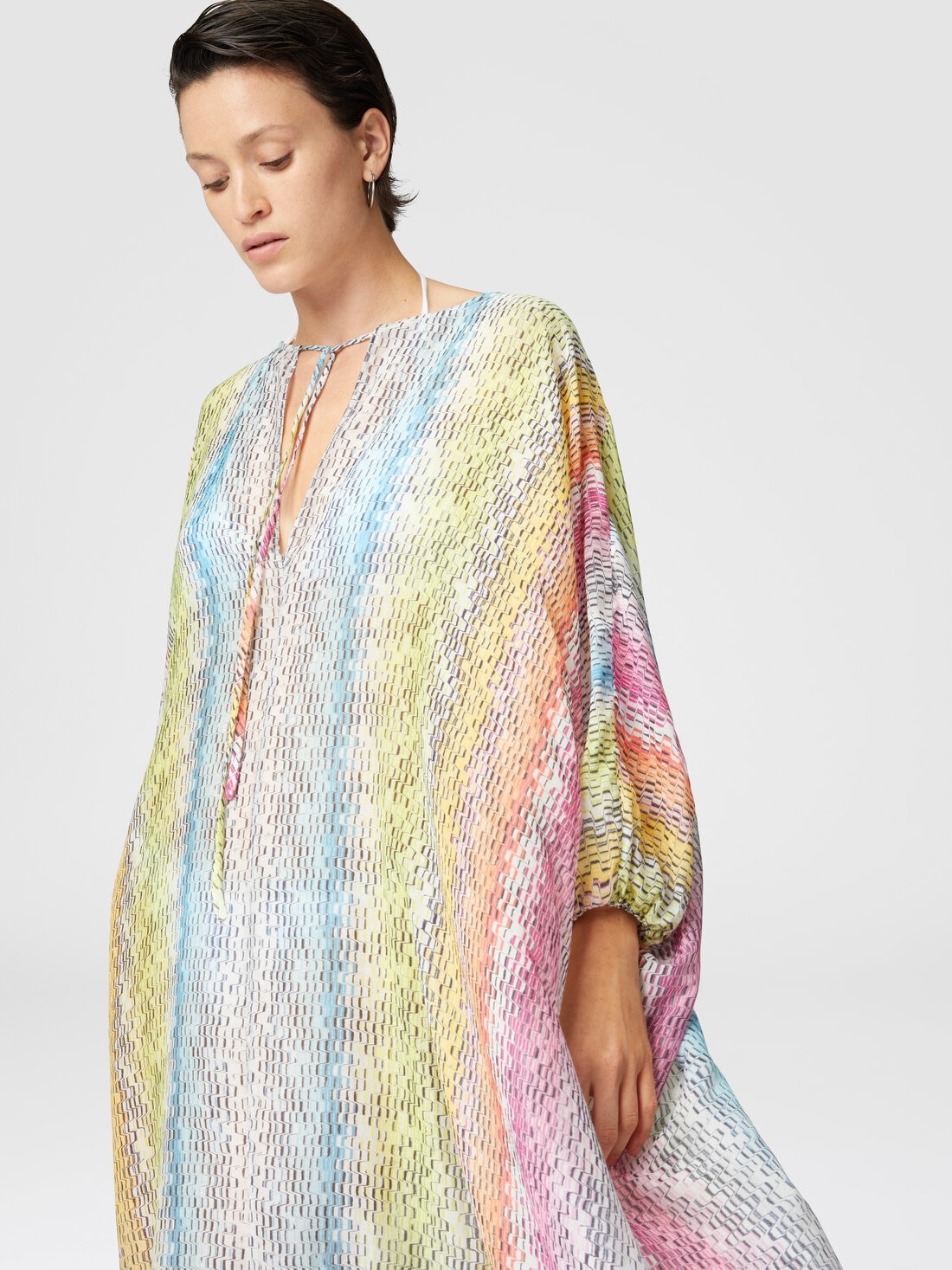 Long kaftan in printed cotton and silk blend - 5