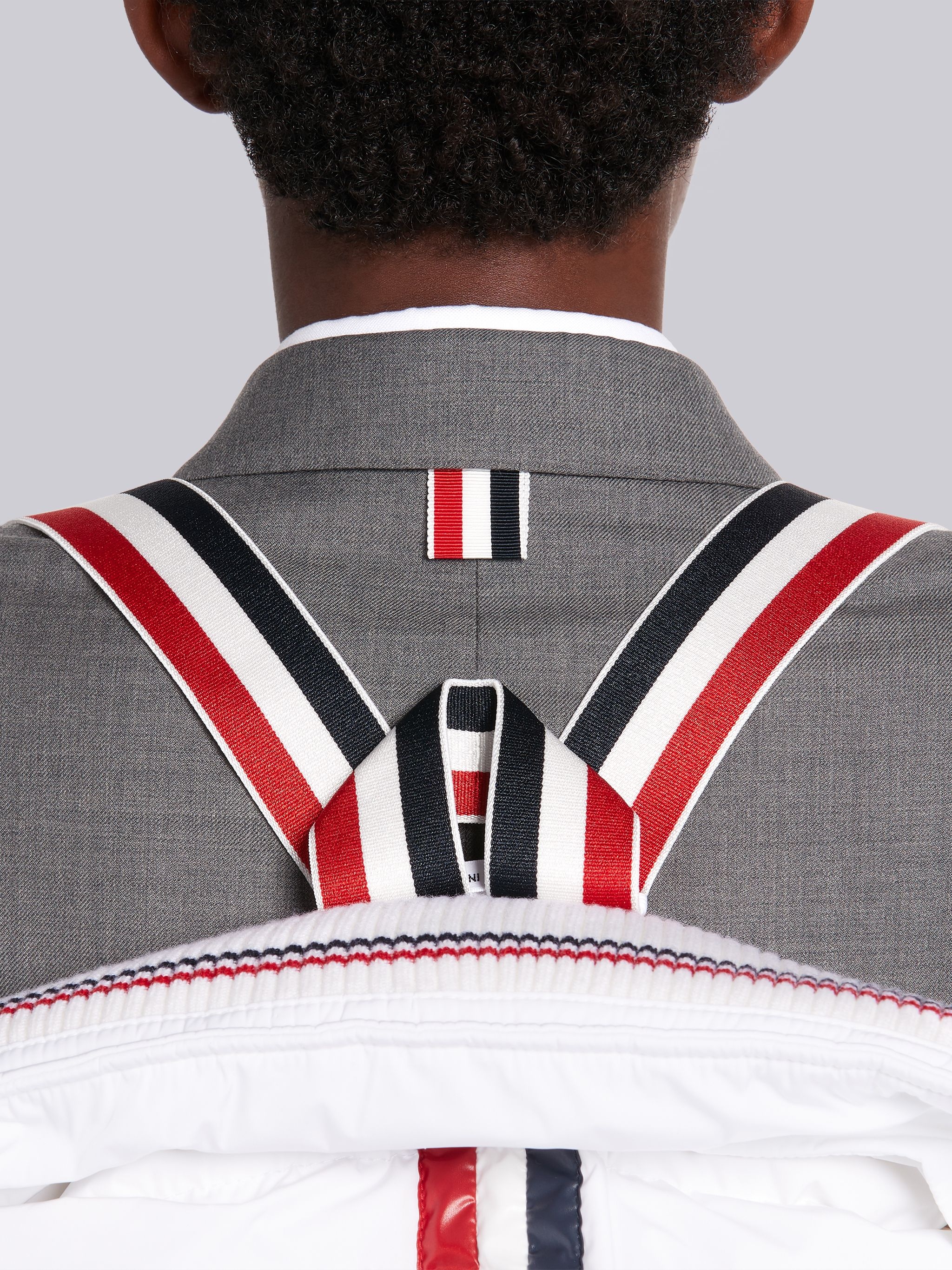 White Down Filled Poly Twill Center Back Stripe Funnel Neck Vest - 5