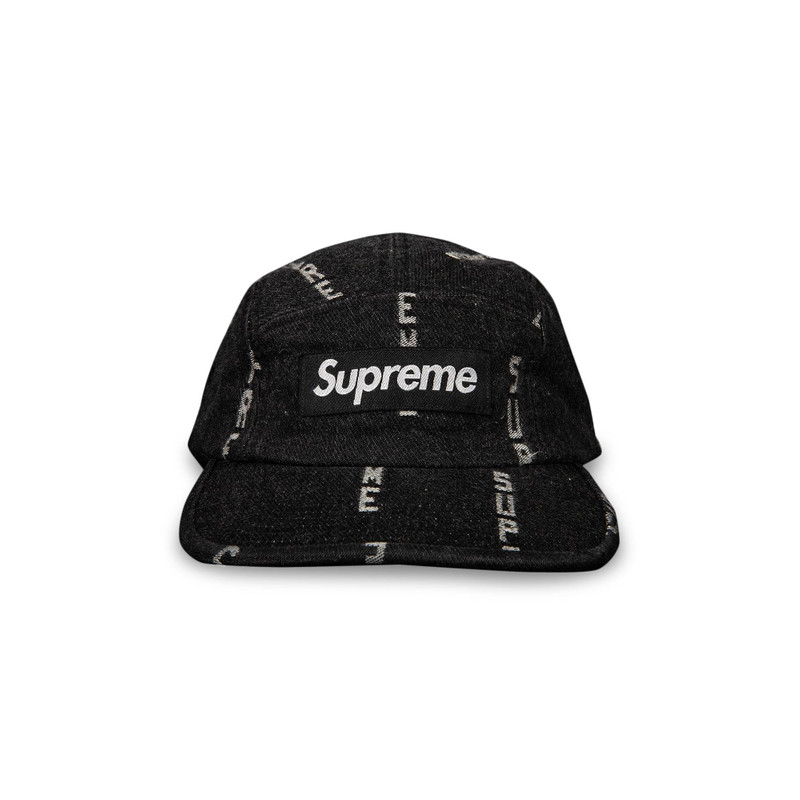 Supreme Logo Stripe Jacquard Denim Camp Cap 'Black' - 1