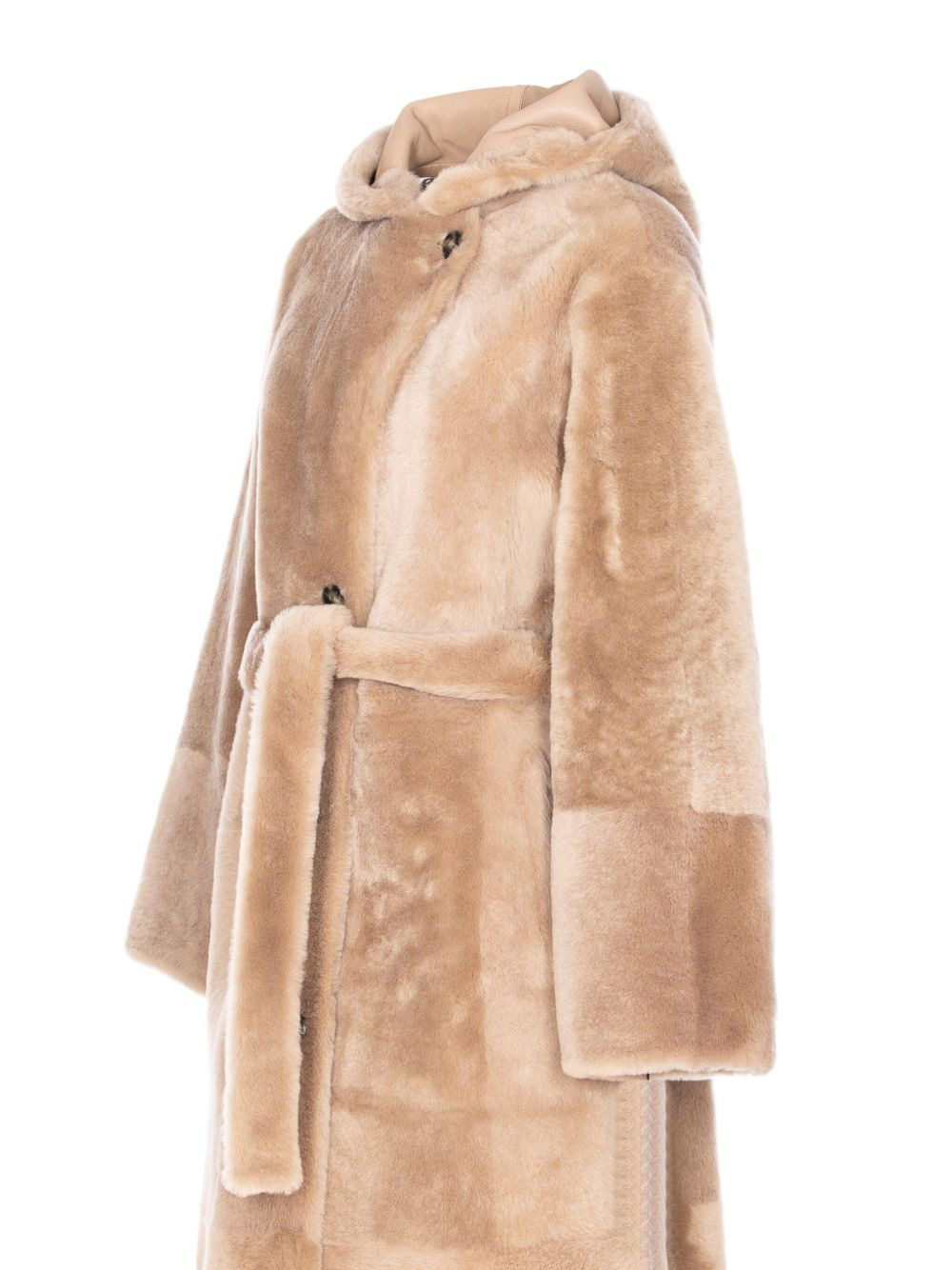hooded belted faux-fur coat - 3