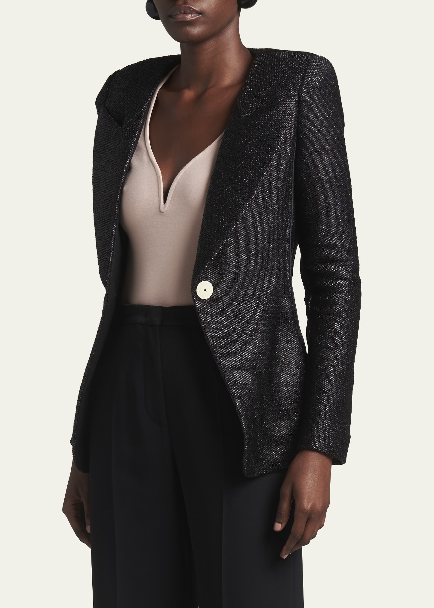 Metallic Rafia Motif Blazer - 4