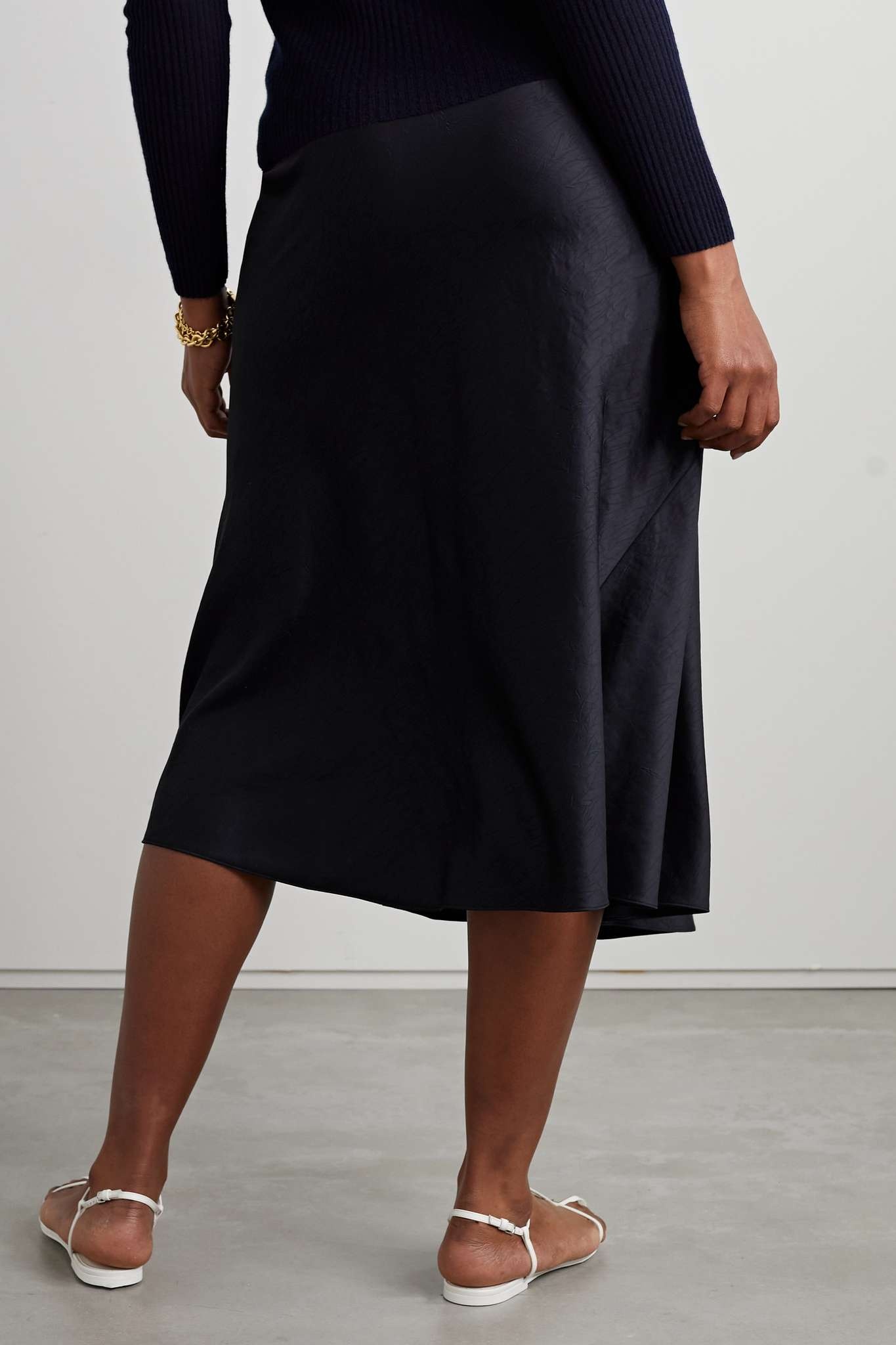 Draped crinkled-satin midi skirt - 3