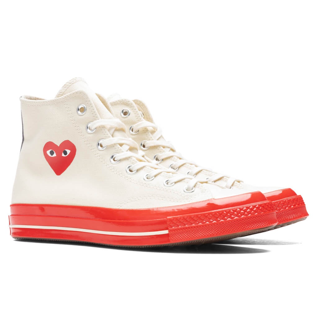 CONVERSE X COMME DES GARCONS PLAY ALL STAR CHUCK '70 HI RED SOLE - WHITE - 2
