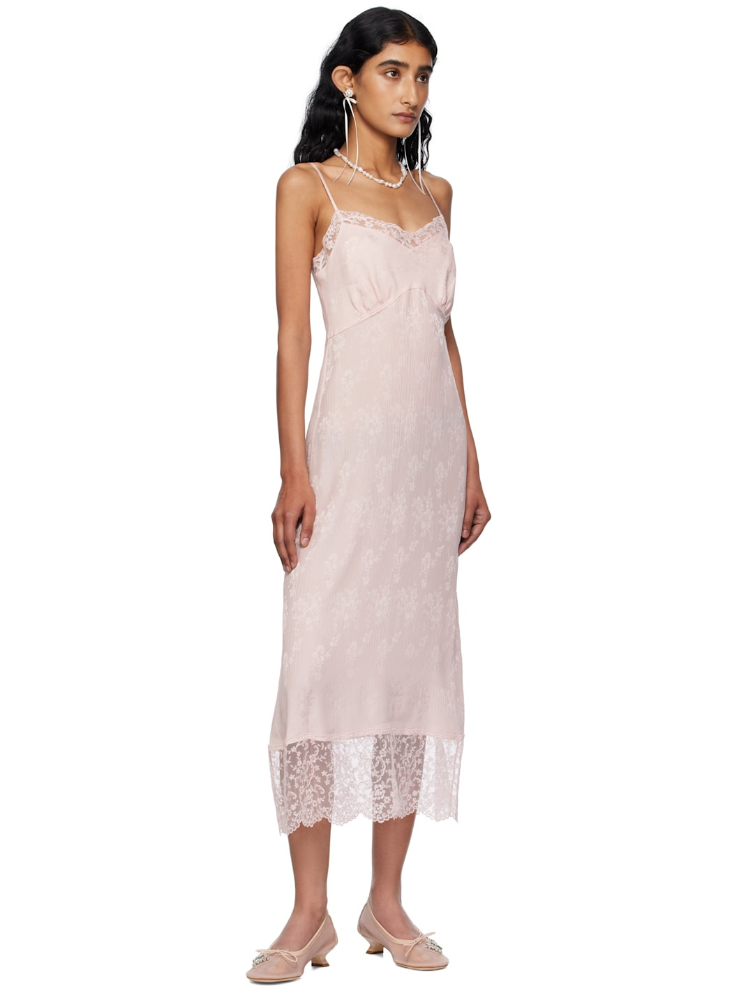 Pink Deep Lace Trim Slip Midi Dress - 4
