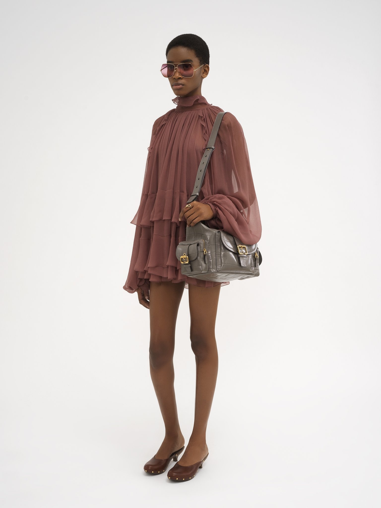 MINI CAPE DRESS IN SILK MOUSSELINE - 3