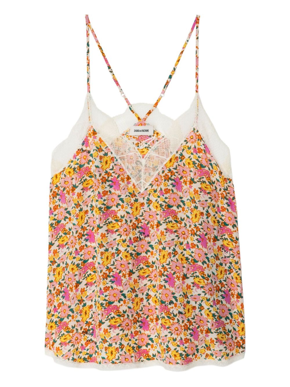 floral-print lace-trim top - 6