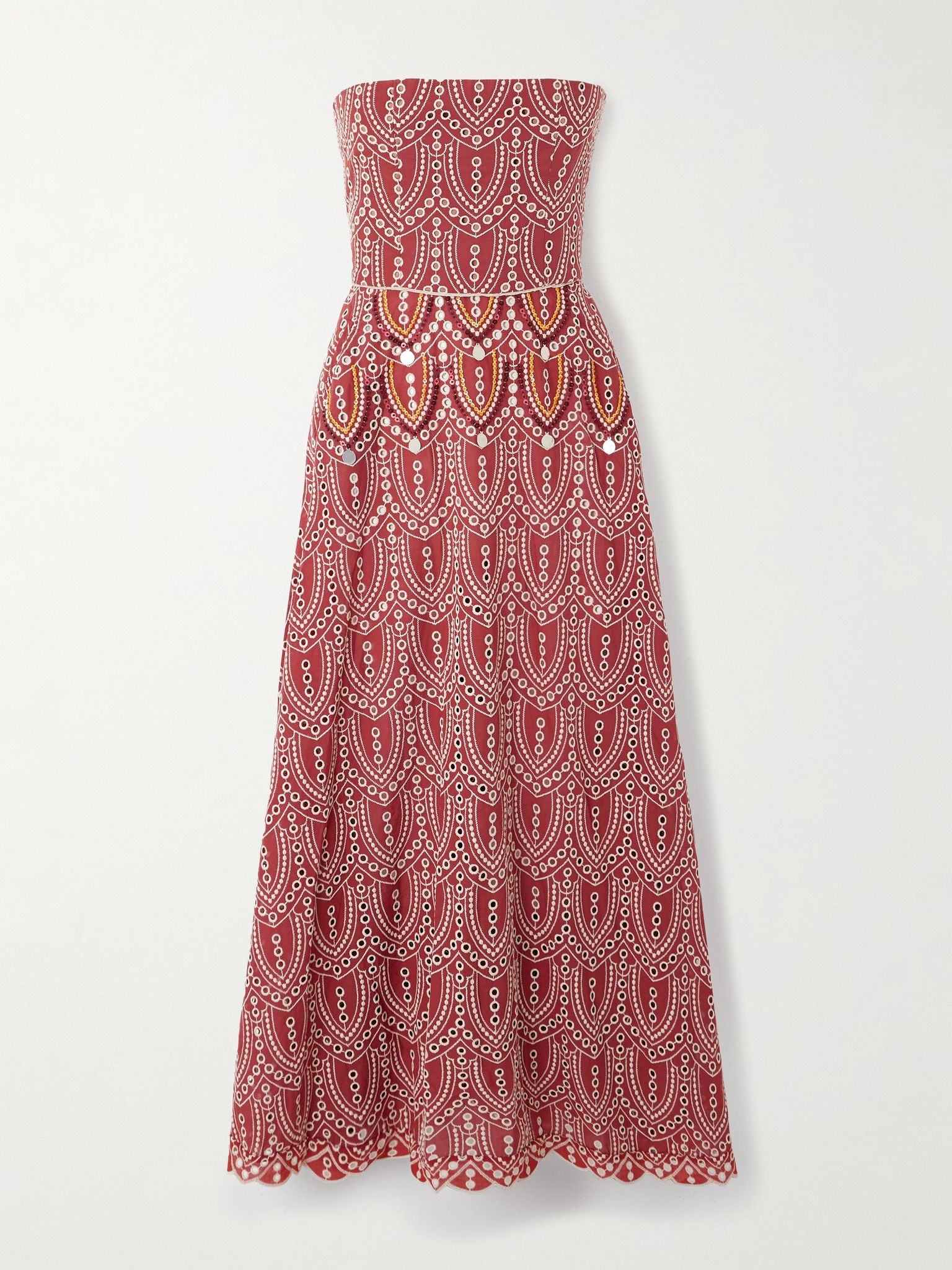 Bengala strapless embellished broderie anglaise maxi dress Red - 1