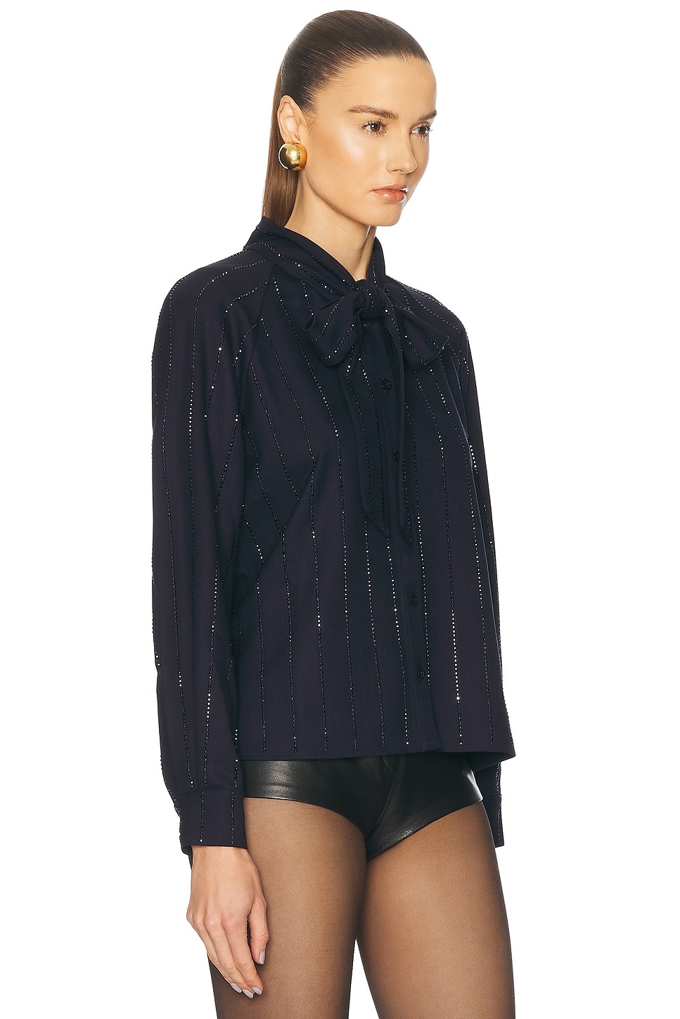 Rhinestone Pinstripe Blouse - 2