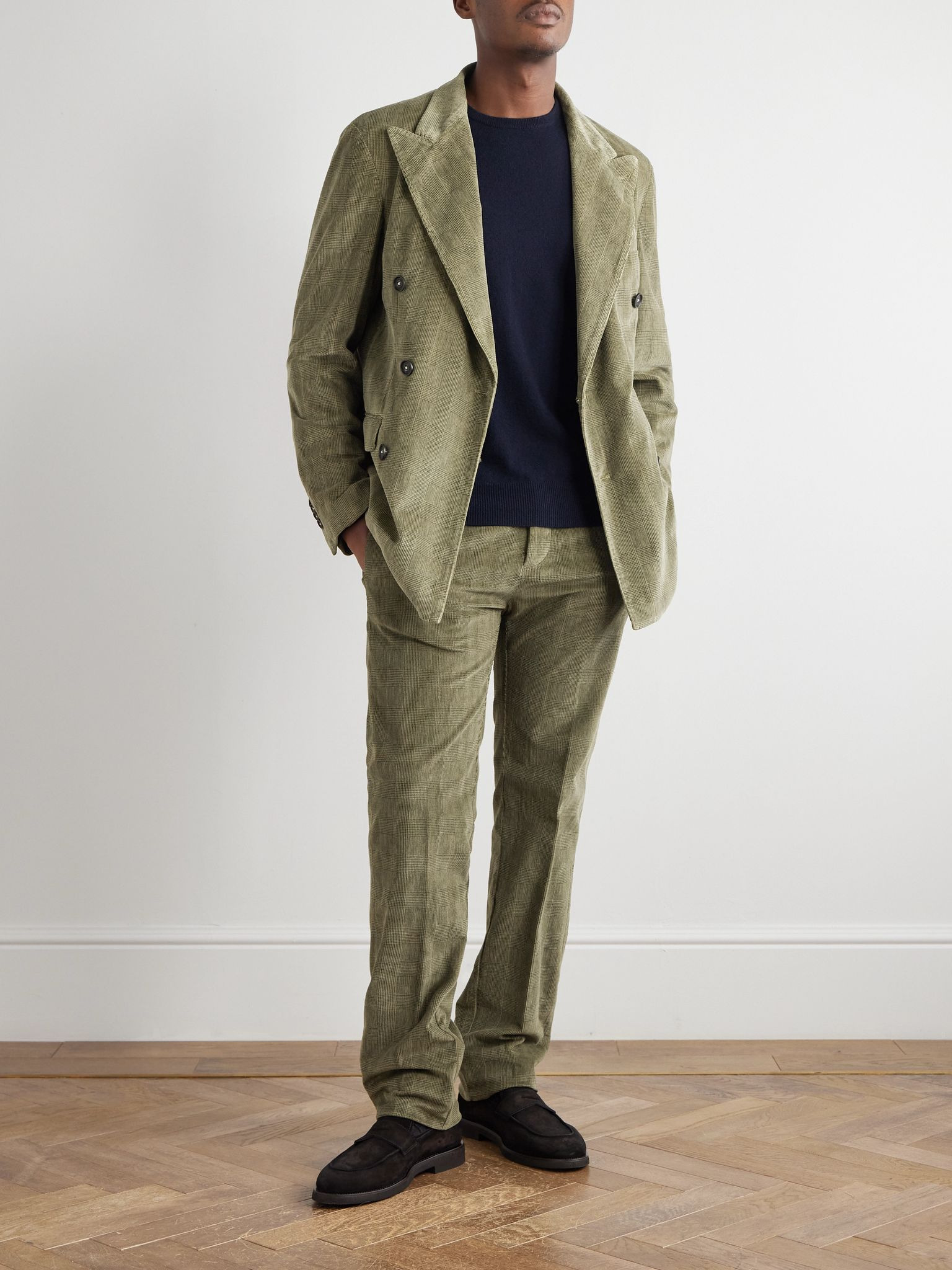 Monster Double-Breasted Prince of Wales Checked Cotton-Blend Corduroy Blazer Green - 2