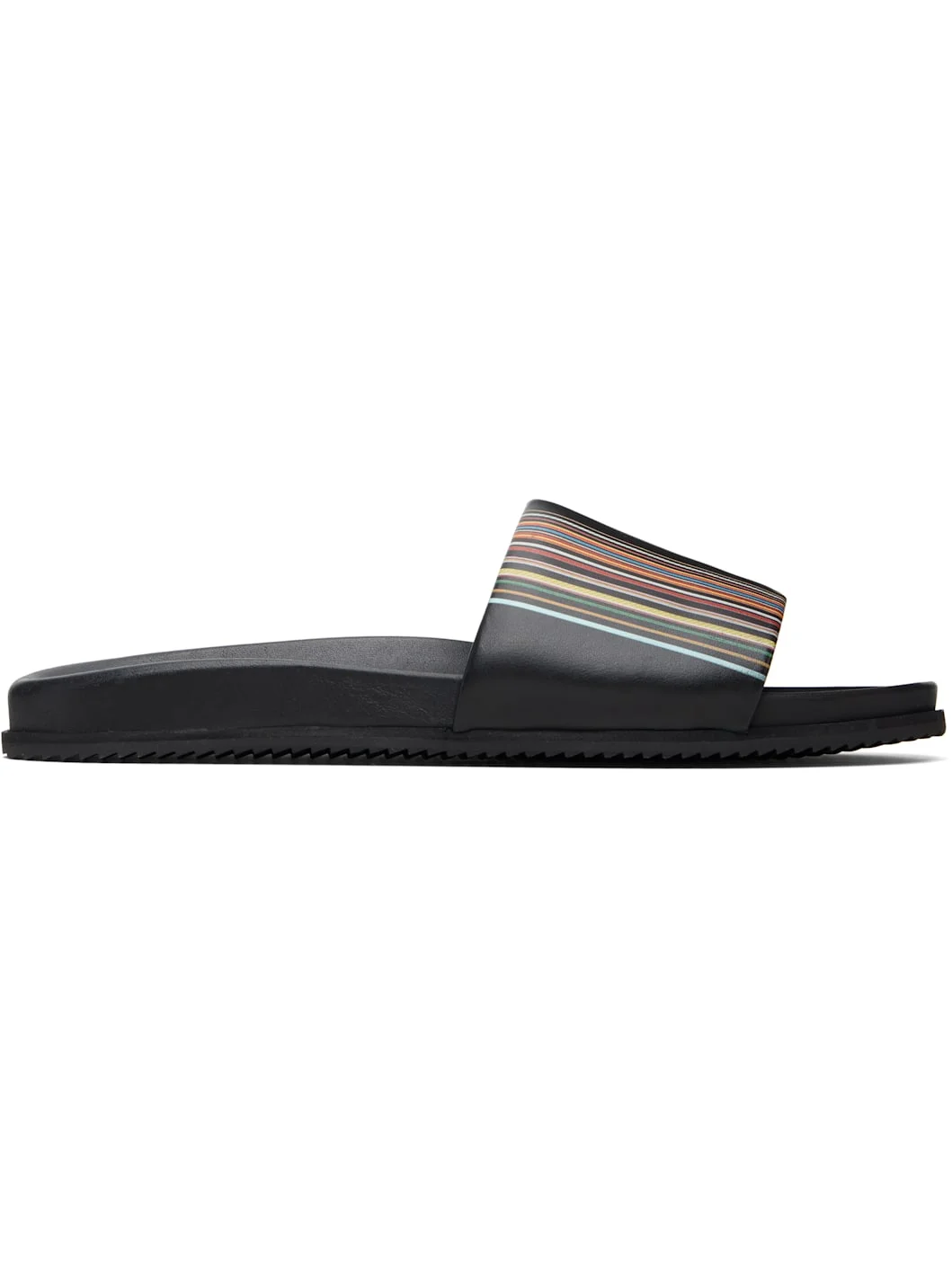 Black 'Signature Stripe' Leather Bellagio Slides - 1