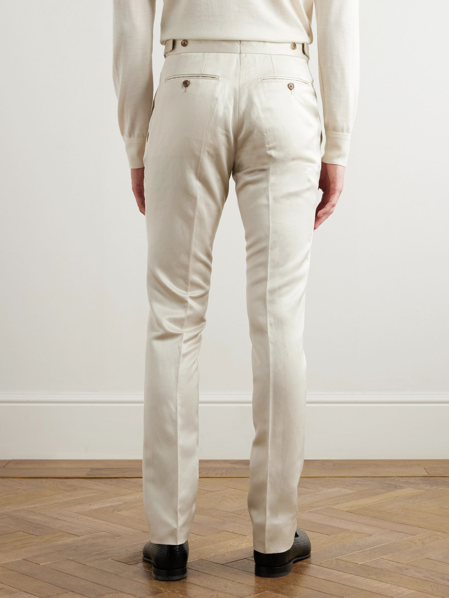 Dyllan Straight-Leg Silk and Linen-Blend Twill Suit Trousers Cream - 4