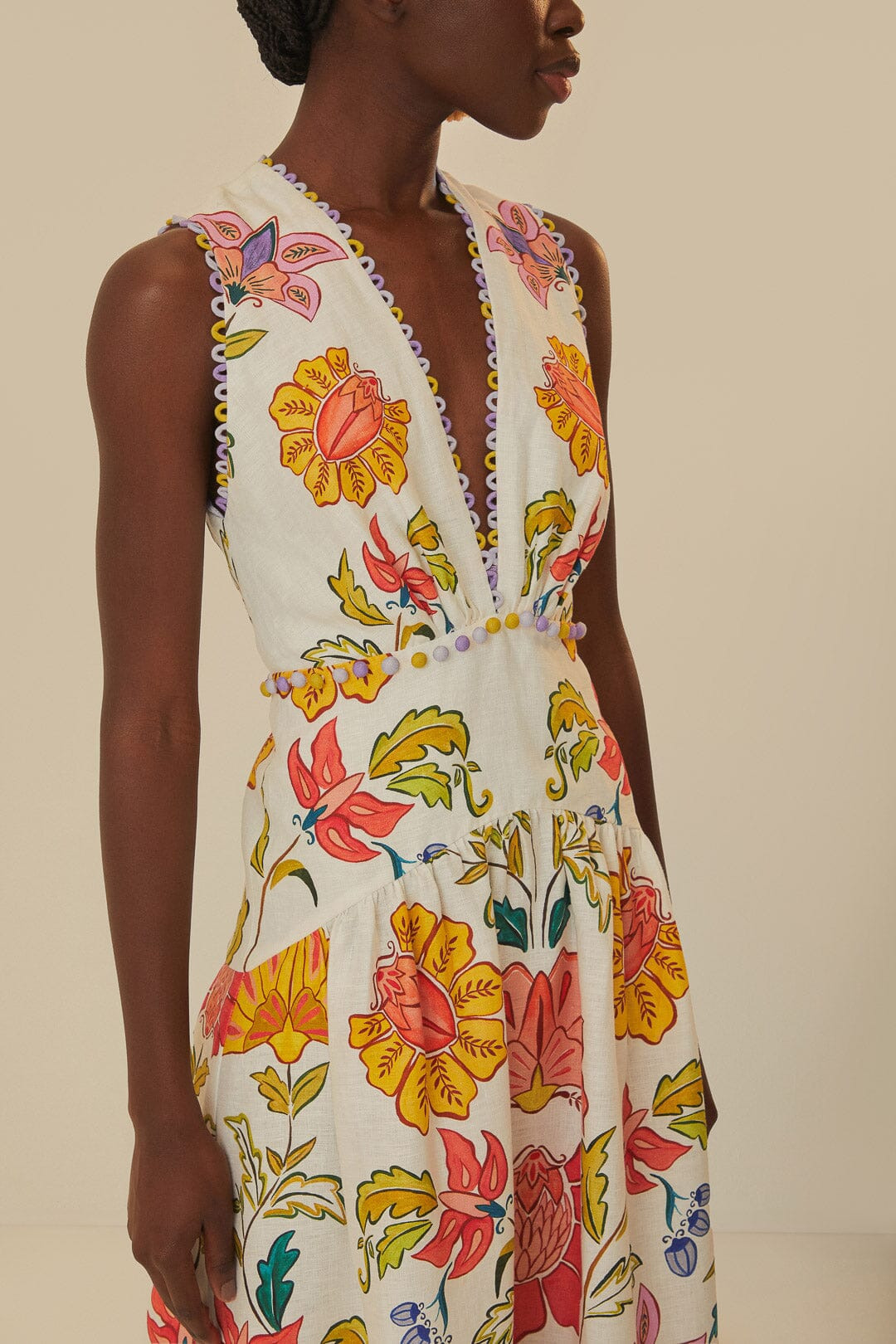 Off-White Floral Insects Euroflax™ Premium Linen Maxi Dress - 3
