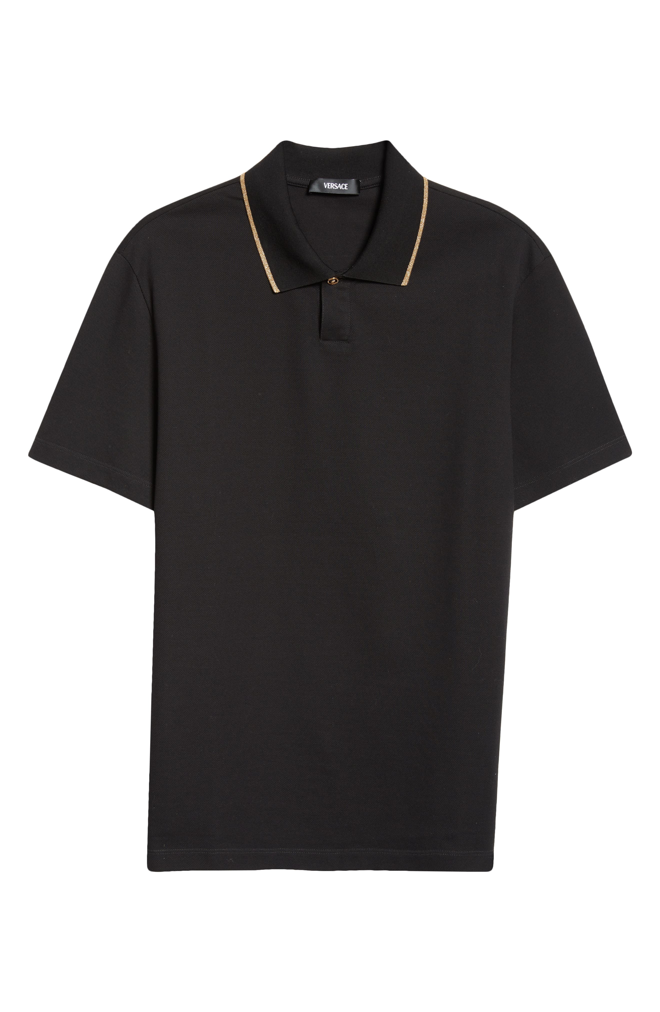 Versace Contrast Trim Cotton Piqué Polo in Black at Nordstrom - 5