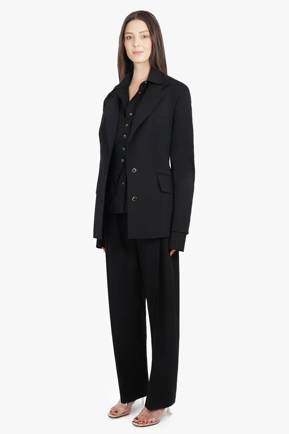 3 IN 1 STRUCTURED SHOULDER SINGLE BREASTED JACKET | BLACK - 2