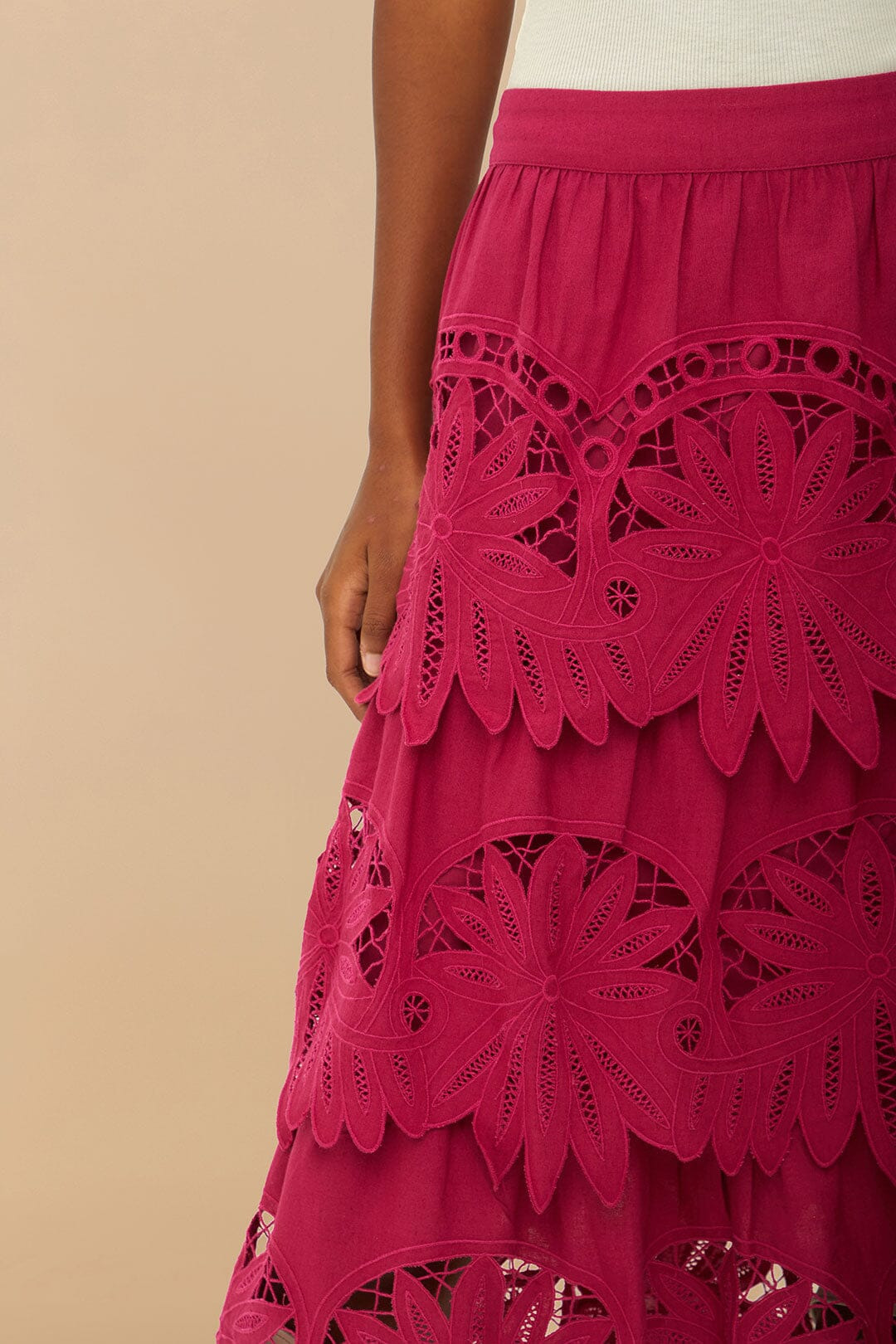 Pink Daisy Embroidered Midi Skirt - 4