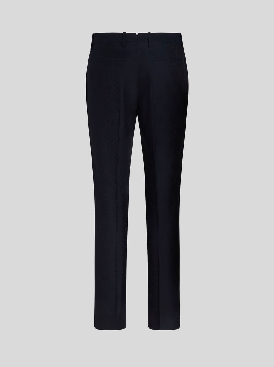 WOOL AND COTTON JACQUARD TROUSERS - 5