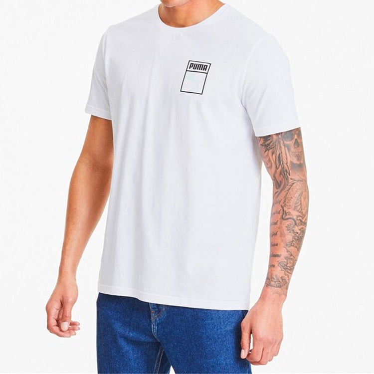 PUMA Graphic Box Logo Printed Short Sleeve TEE Men White 598625-02 - 3