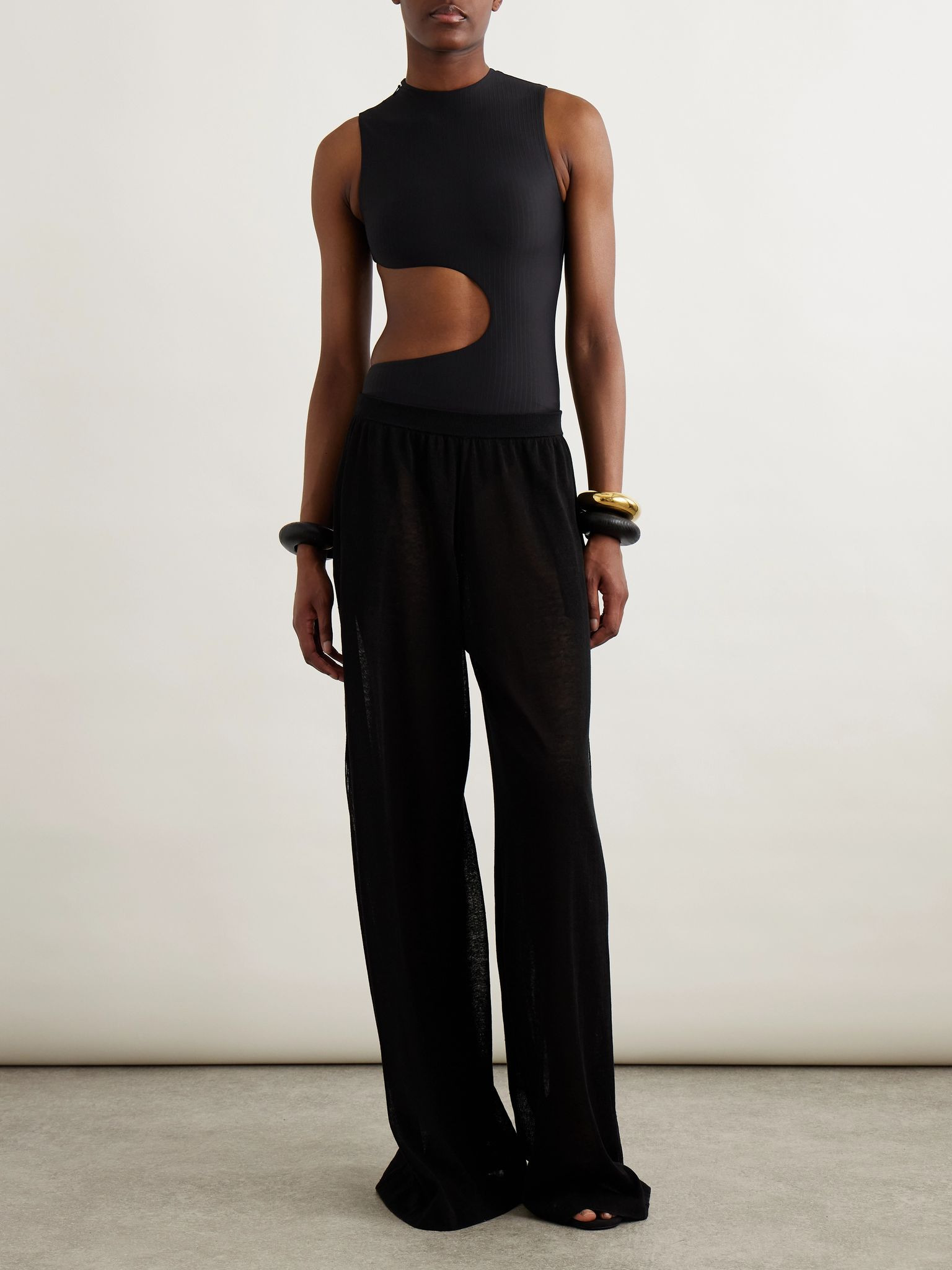 Linen and silk-blend wide-leg pants Black - 2