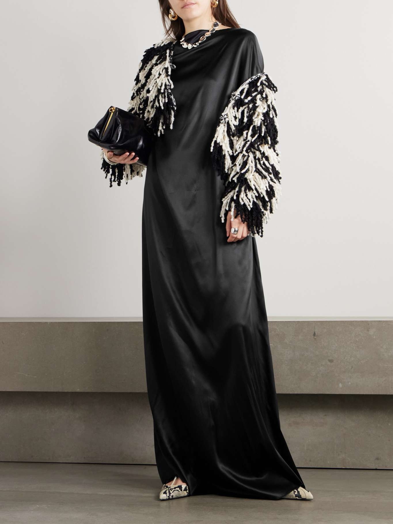 Open-back draped silk-blend satin gown Black - 2