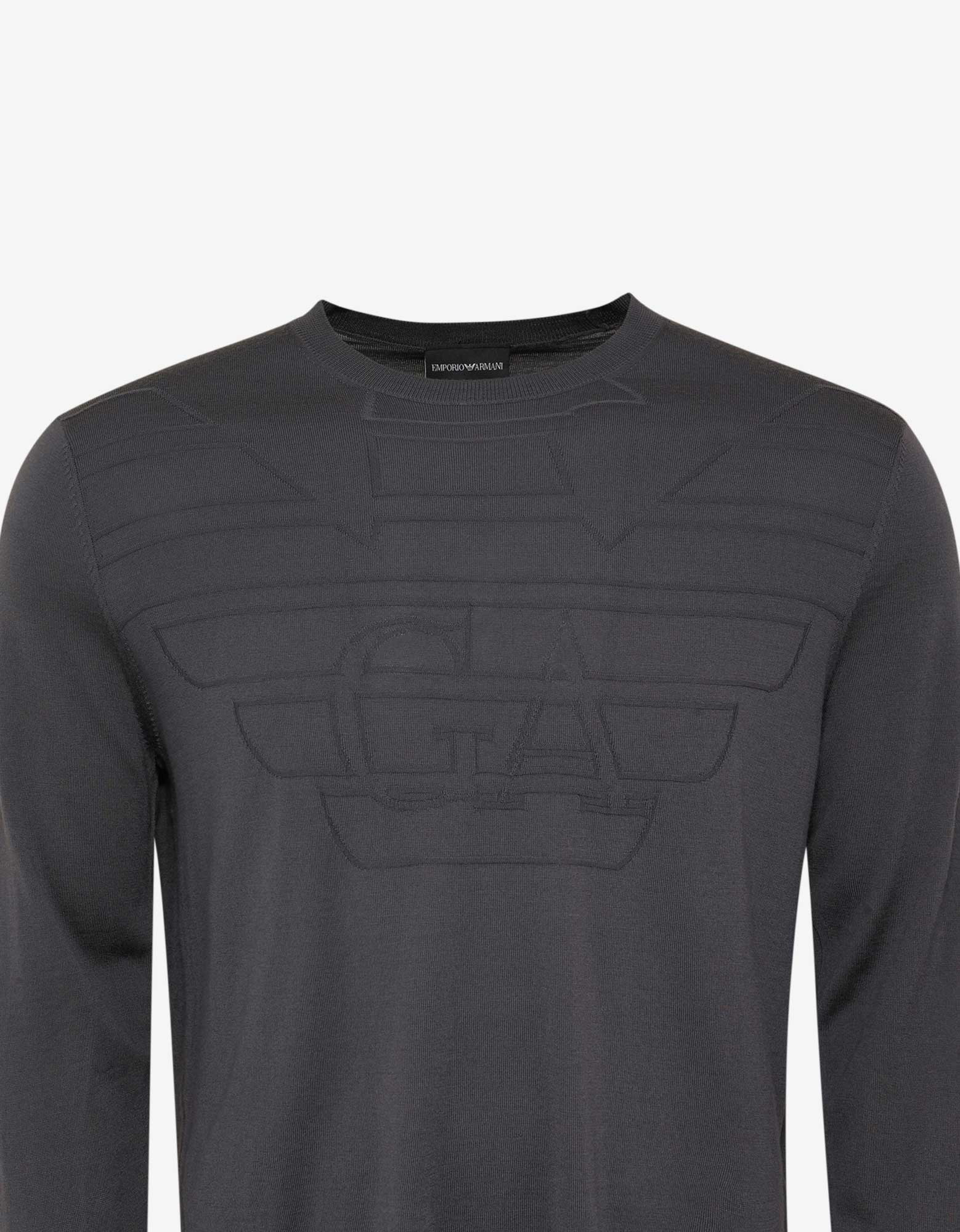 Emporio Armani Grey Logo Embossed Wool Sweater - 5