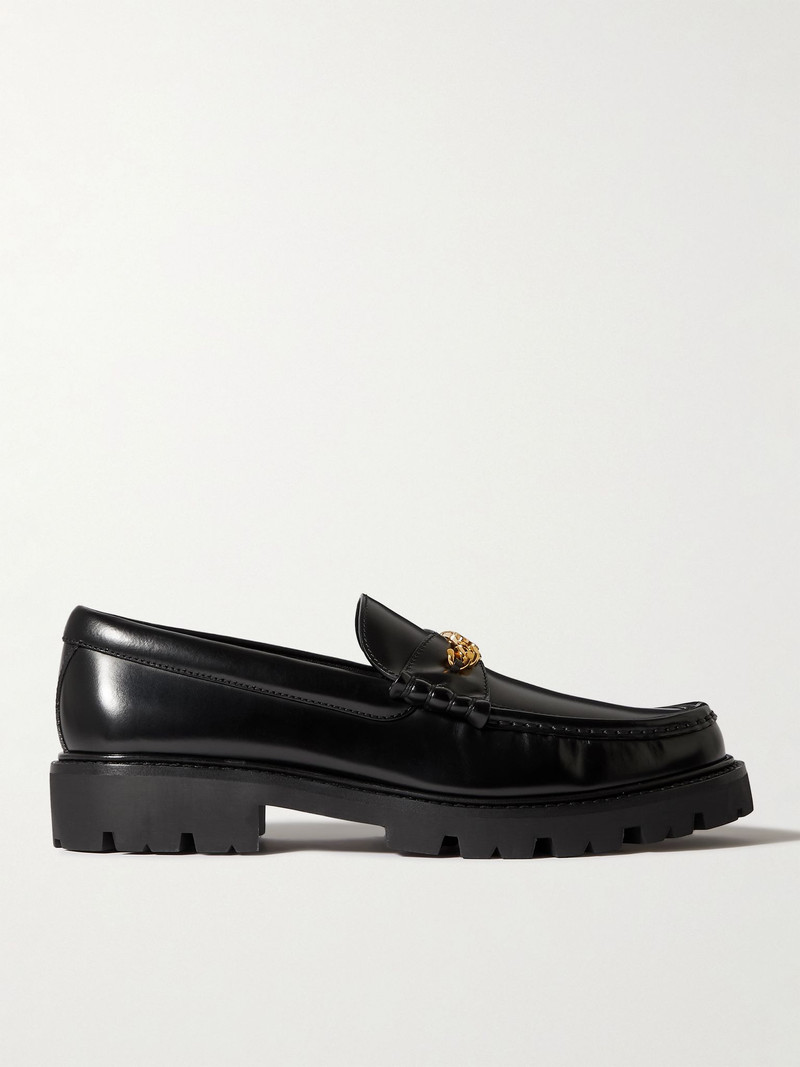 Triomphe Embellished Leather Loafers Black 1