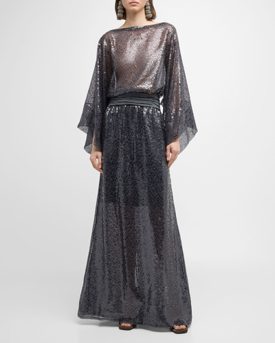 Brunello Cucinelli Sequined Silk Long-Sleeve Elastic Waist Gown outlook