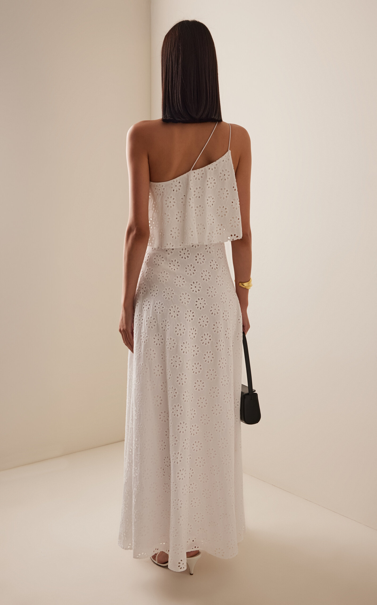 Isa One-Shoulder Broderie Anglaise Cotton Maxi Dress white - 4