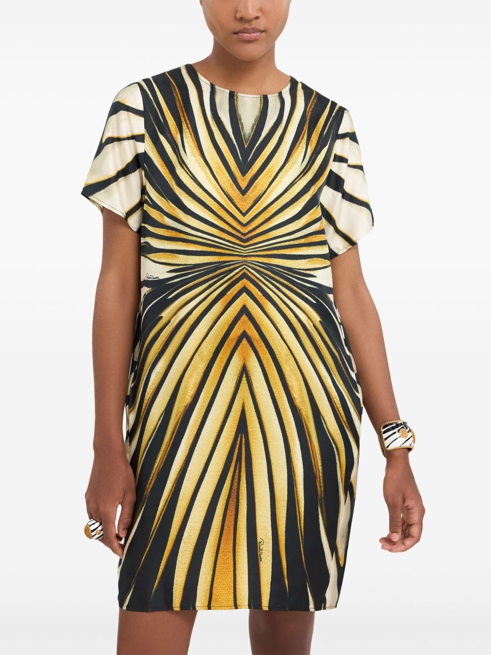 abstract-print silk dress - 5