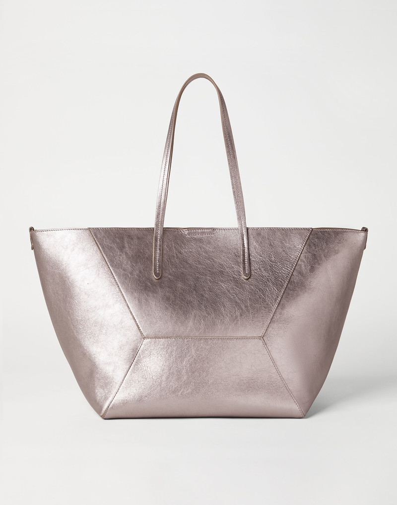 Lamé calfskin shopper bag with monili 1