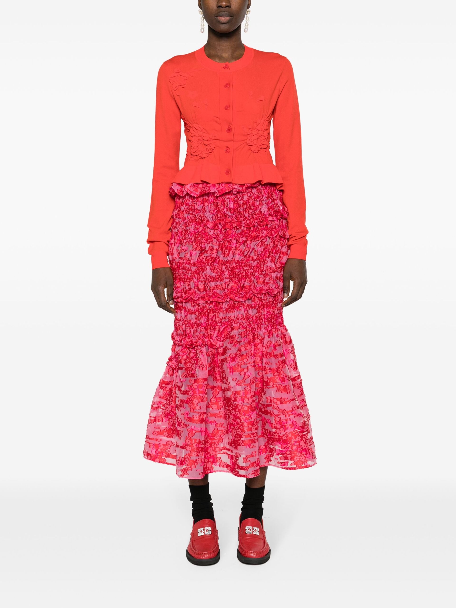 CECILIE BAHNSEN Red Vianca ruched midi skirt | brownsfashion
