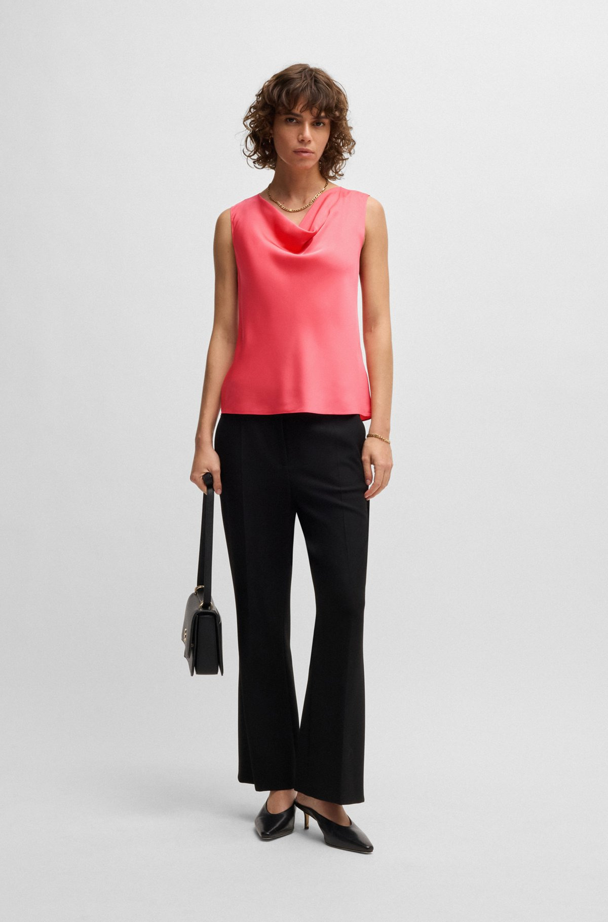 SLEEVELESS COWL-NECK BLOUSE IN STRETCH SILK - 3
