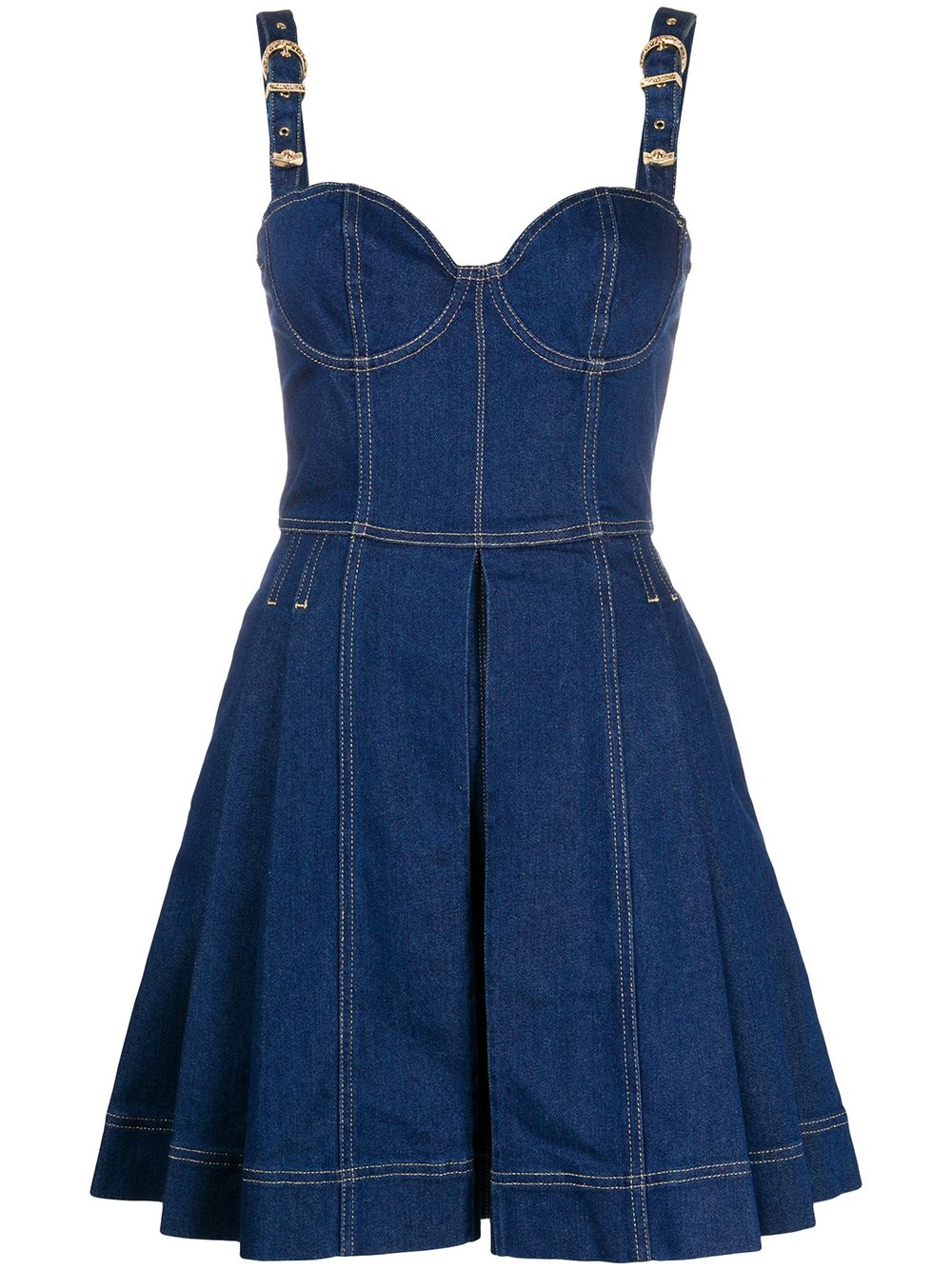 pleated denim mini dress - 1