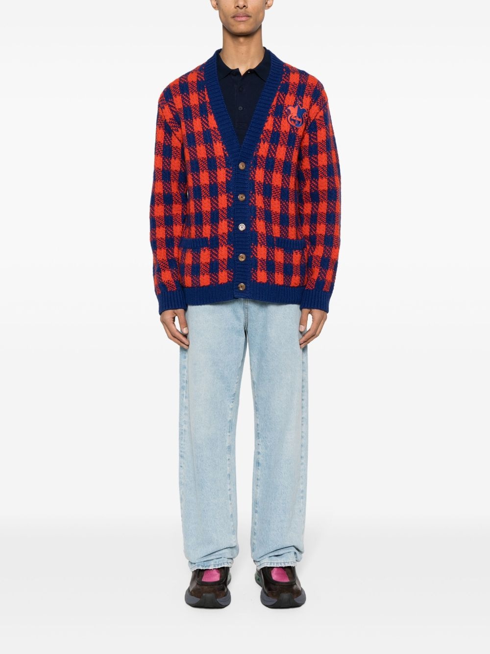 checked wool-knit cardigan - 2
