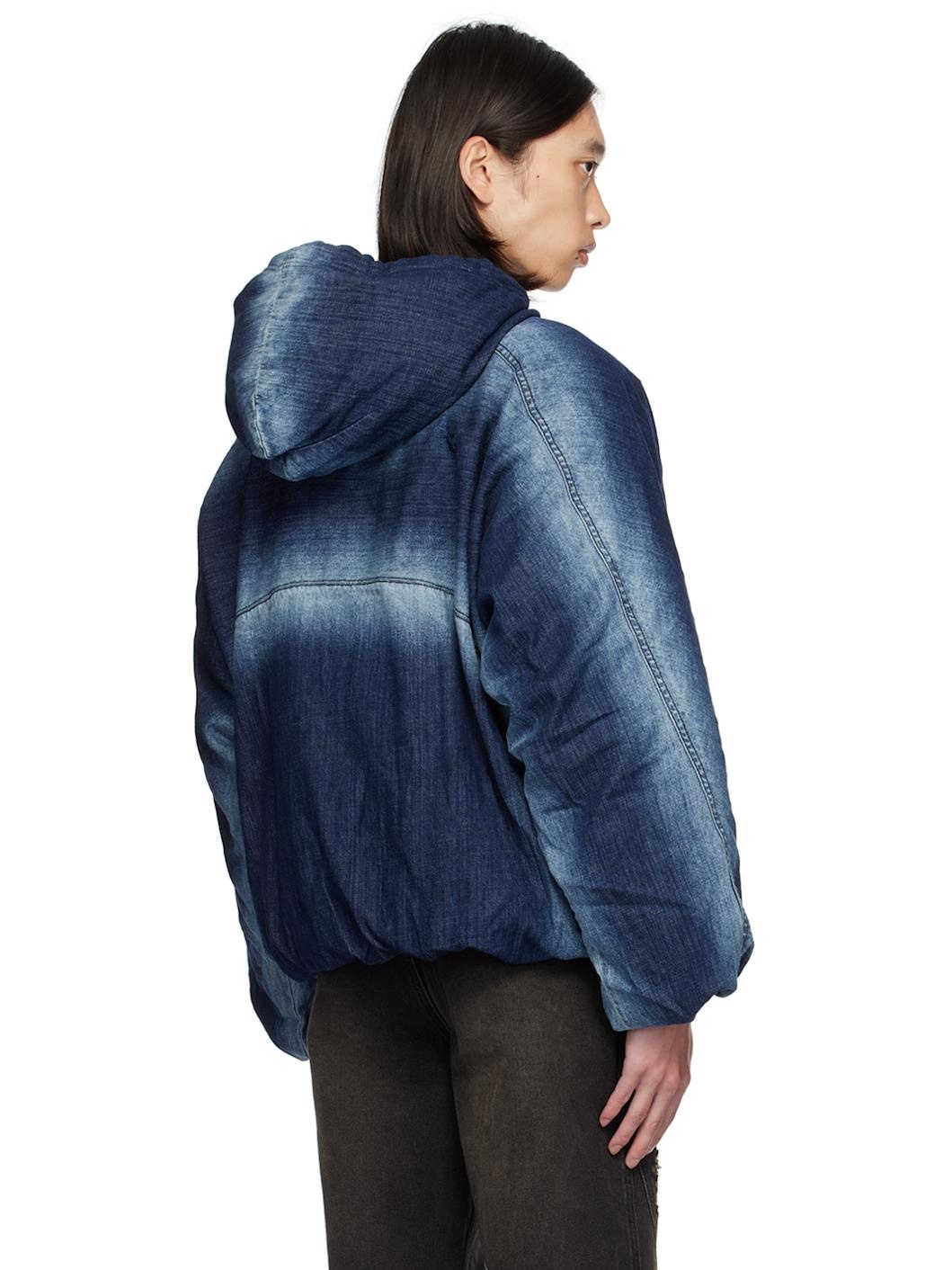 Navy Hooded Denim Puffer Jacket - 3