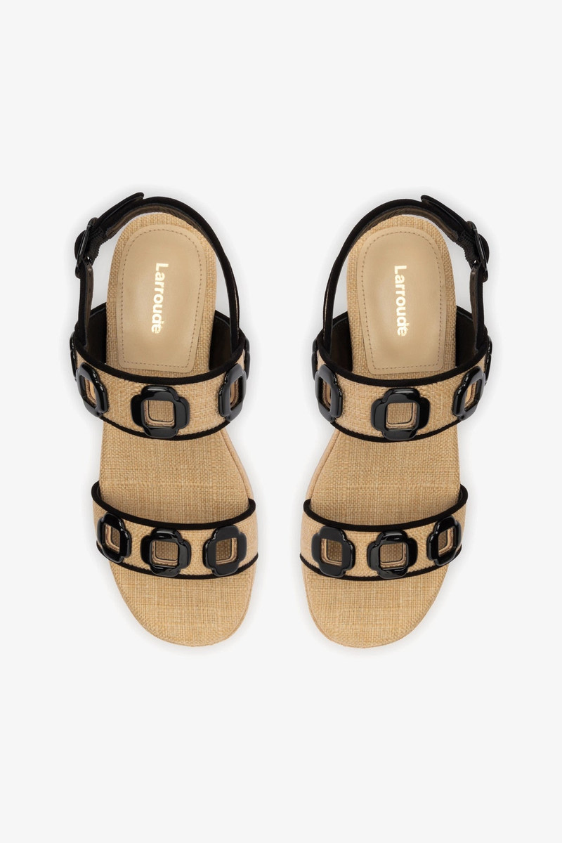 Milan Flatform In Beige Raffia and Black Trimming 7