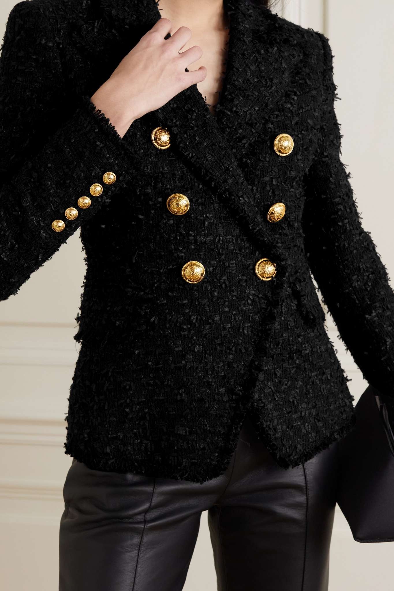 Fringed crystal-embellished cotton-blend bouclé-tweed jacket - 3