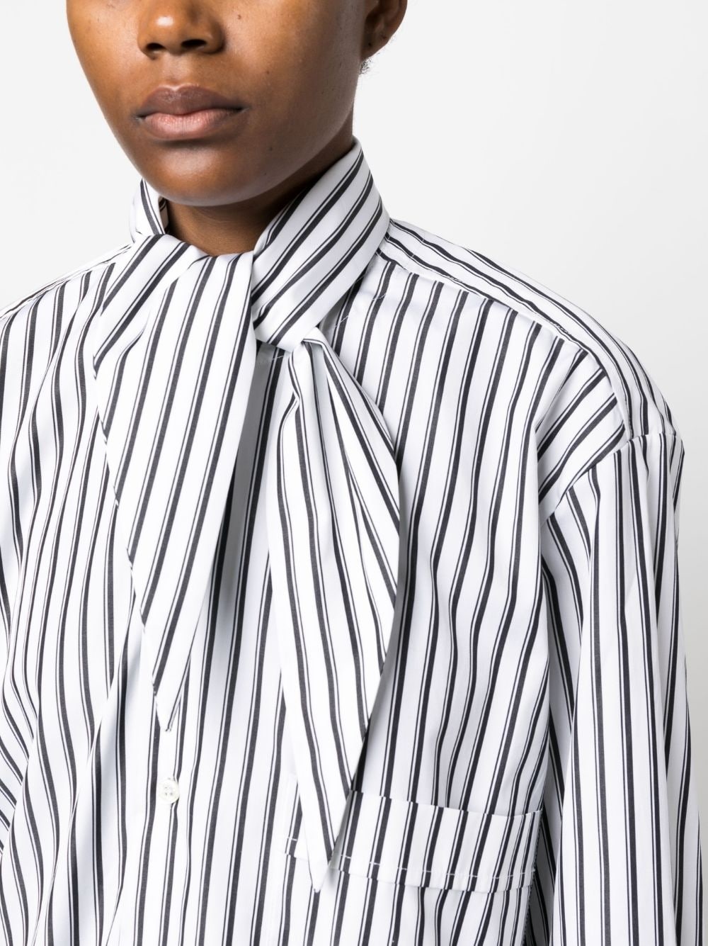 pussy-bow collar striped shirt - 5