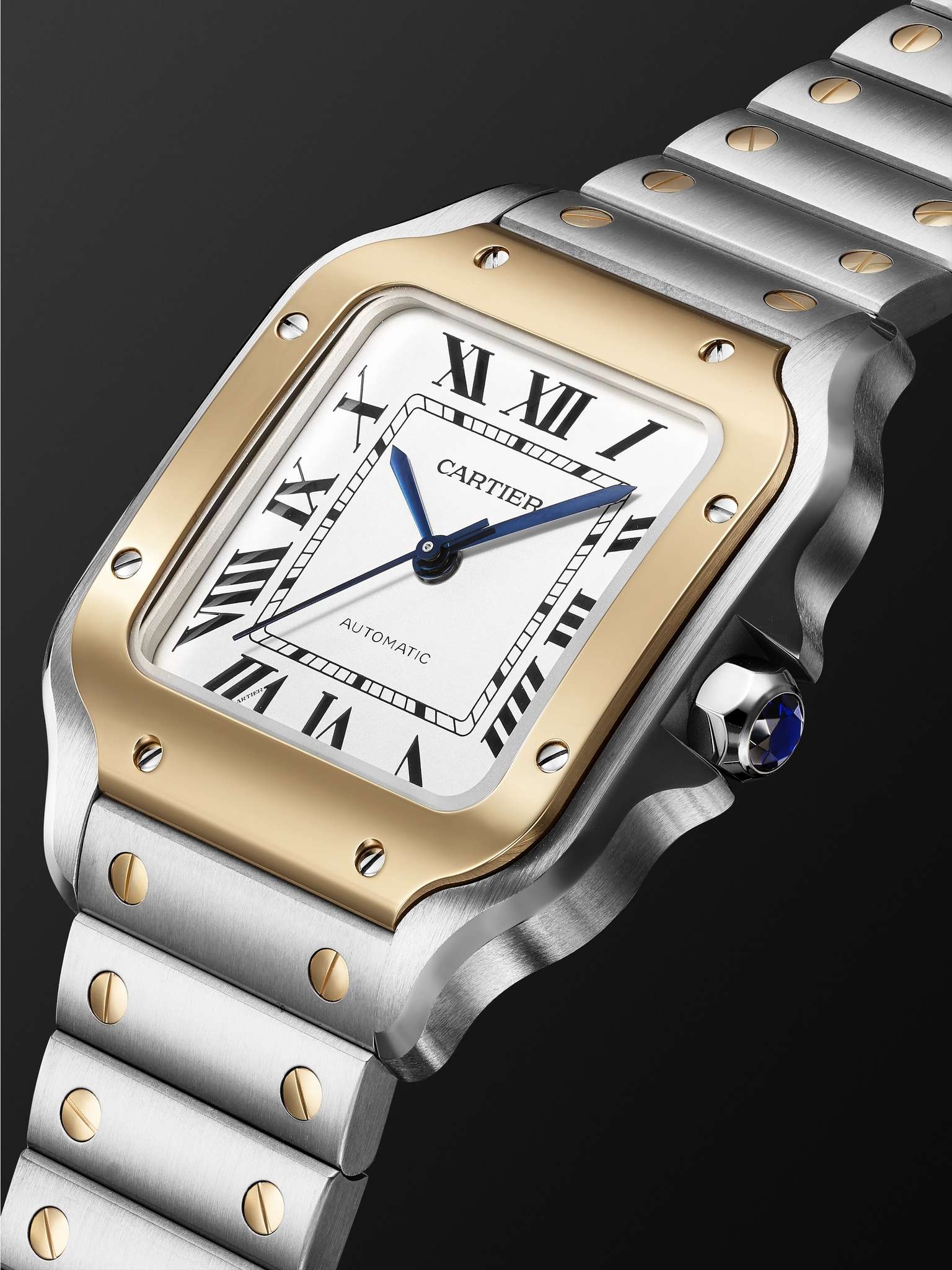 Santos de Cartier Automatic 35.1mm Interchangeable 18-Karat Gold, Stainless Steel and Leather Watch, - 3