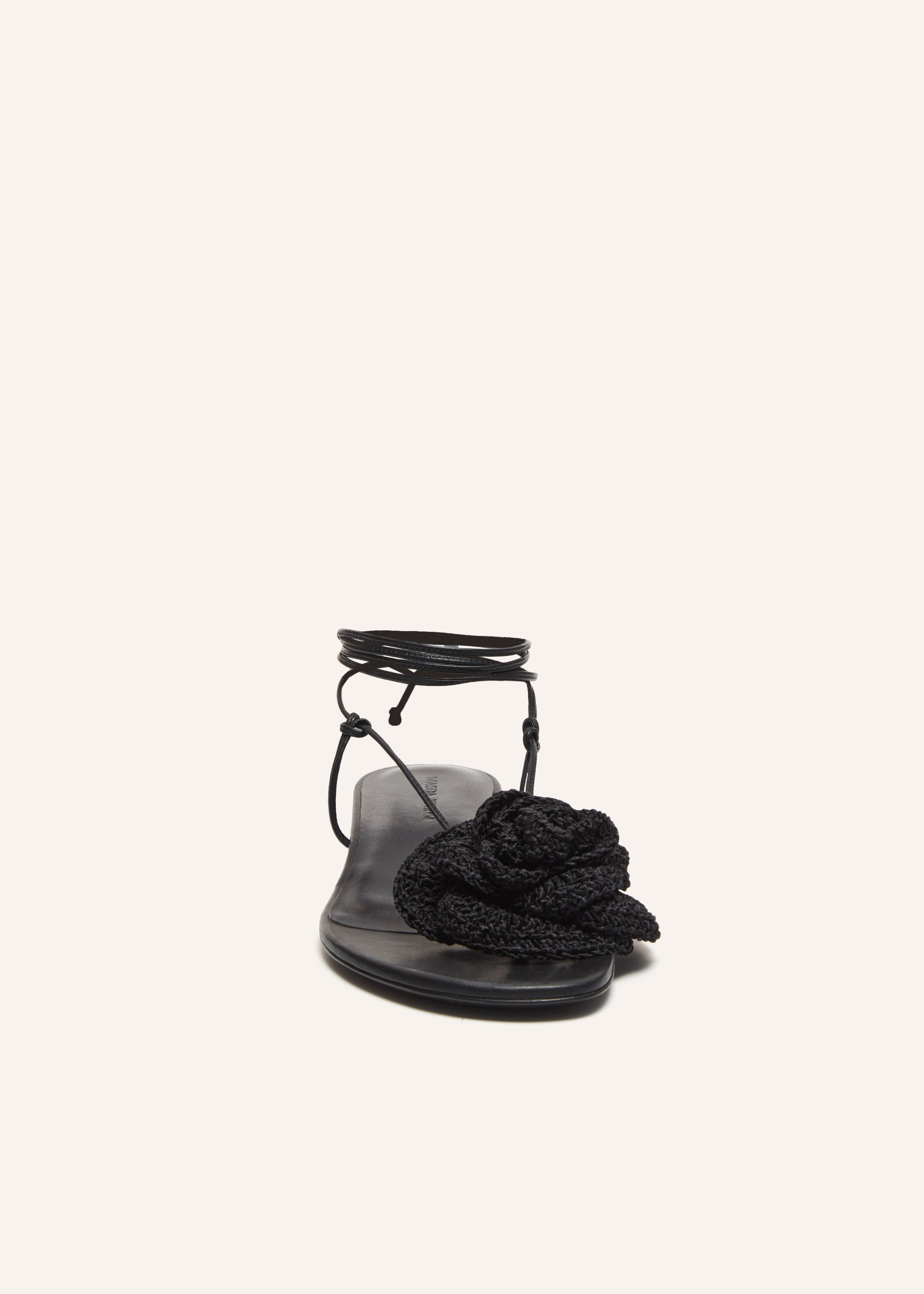 Wrap around flat flower sandals in black crochet - 3