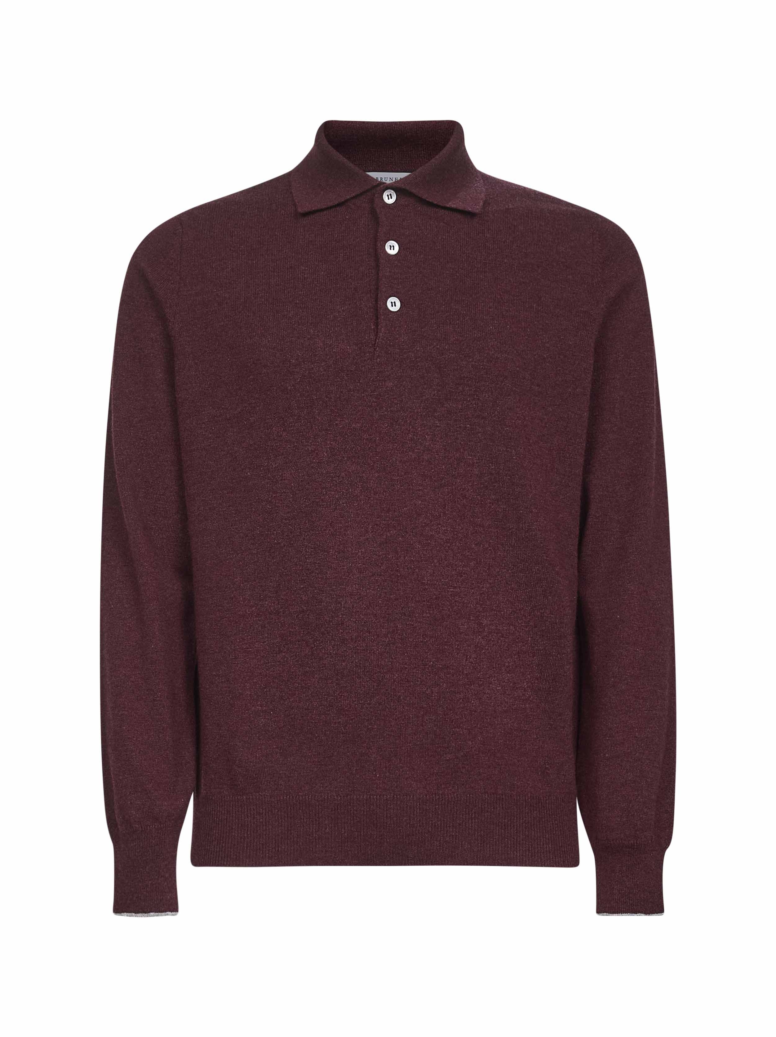 Burgundy cashmere knit polo shirt - 1