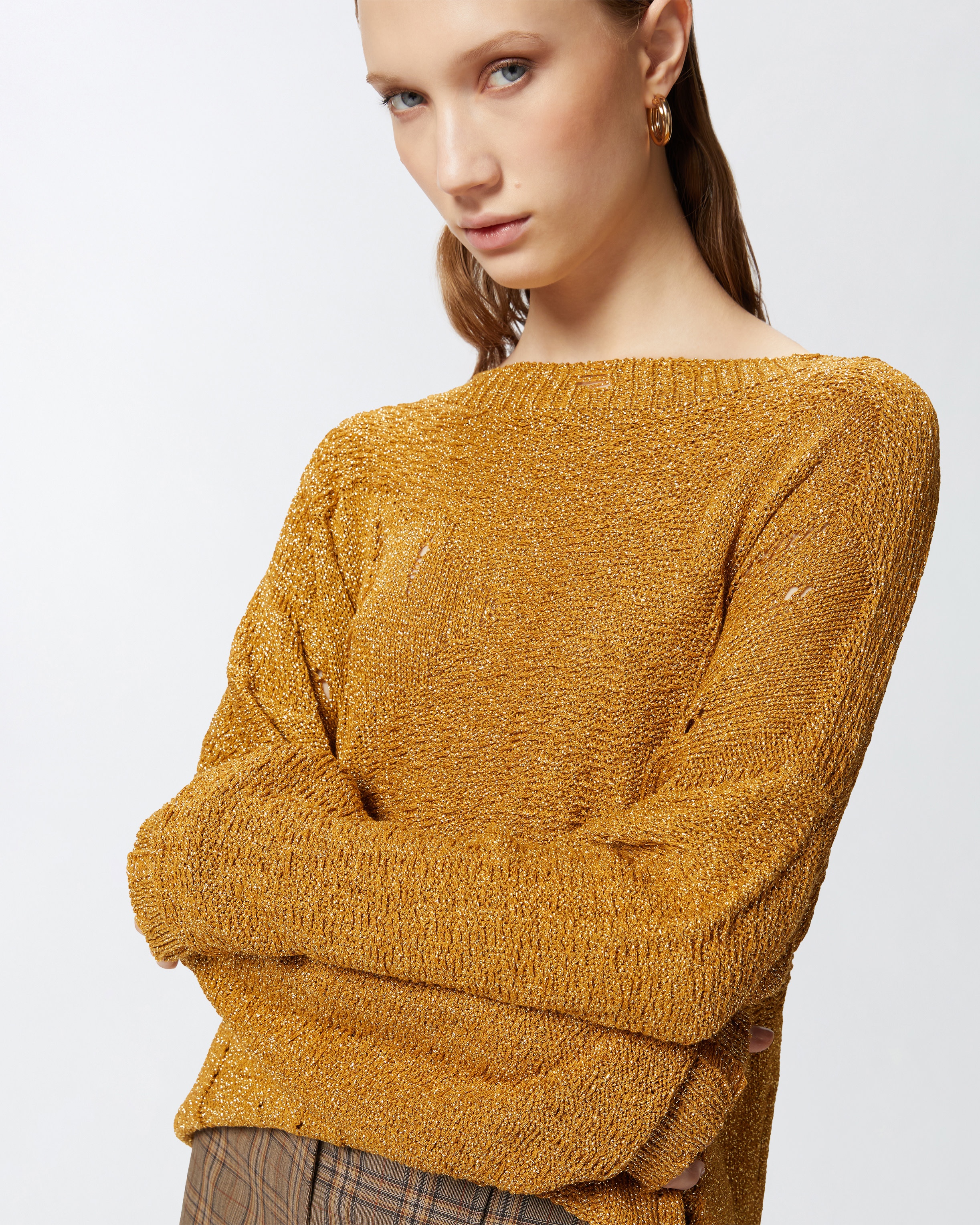 LONG METALLIC JACQUARD SWEATER WITH TEARS - 5