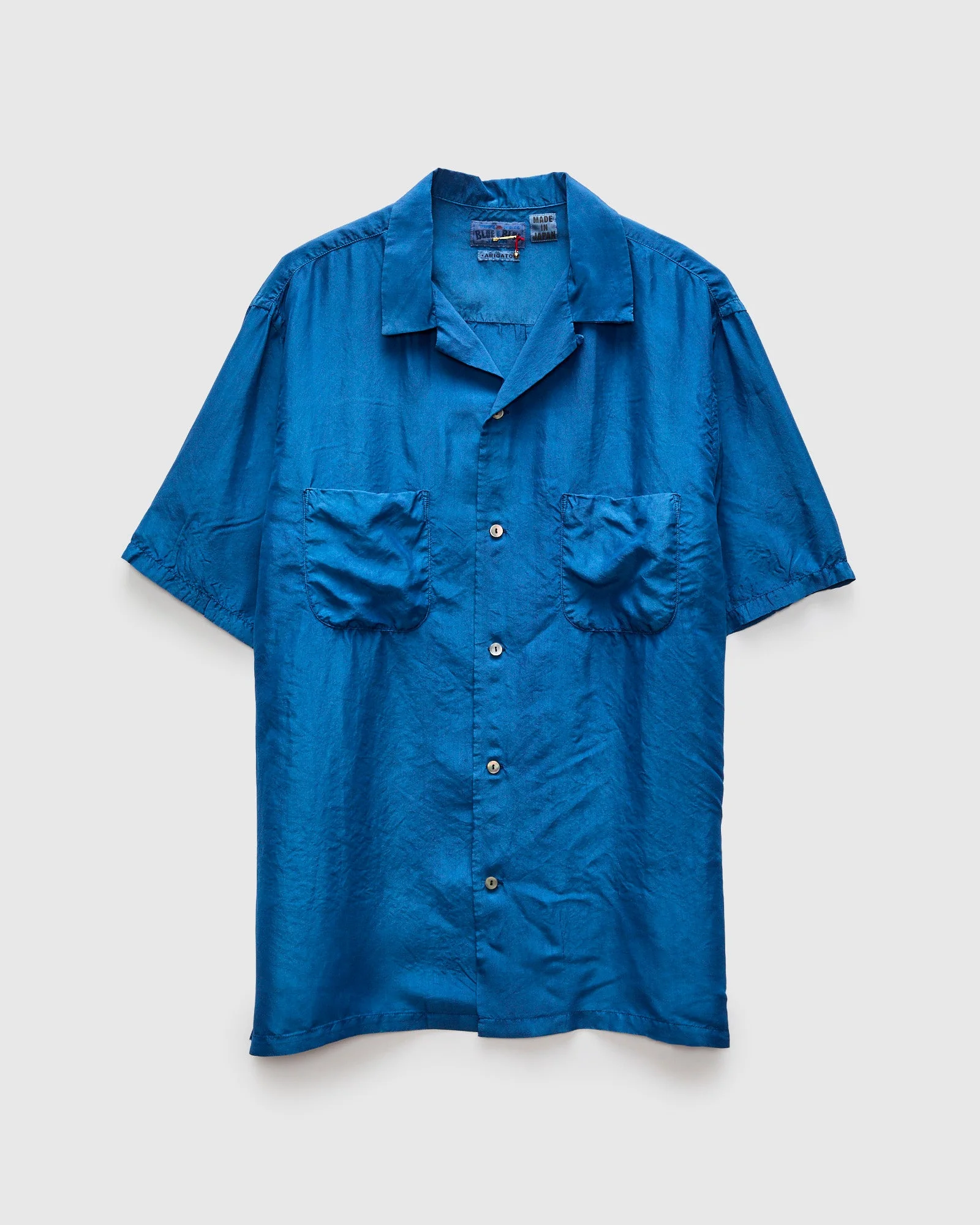 Silk Habutae Short Sleeve Shirt in Pure Light Indigo - 1