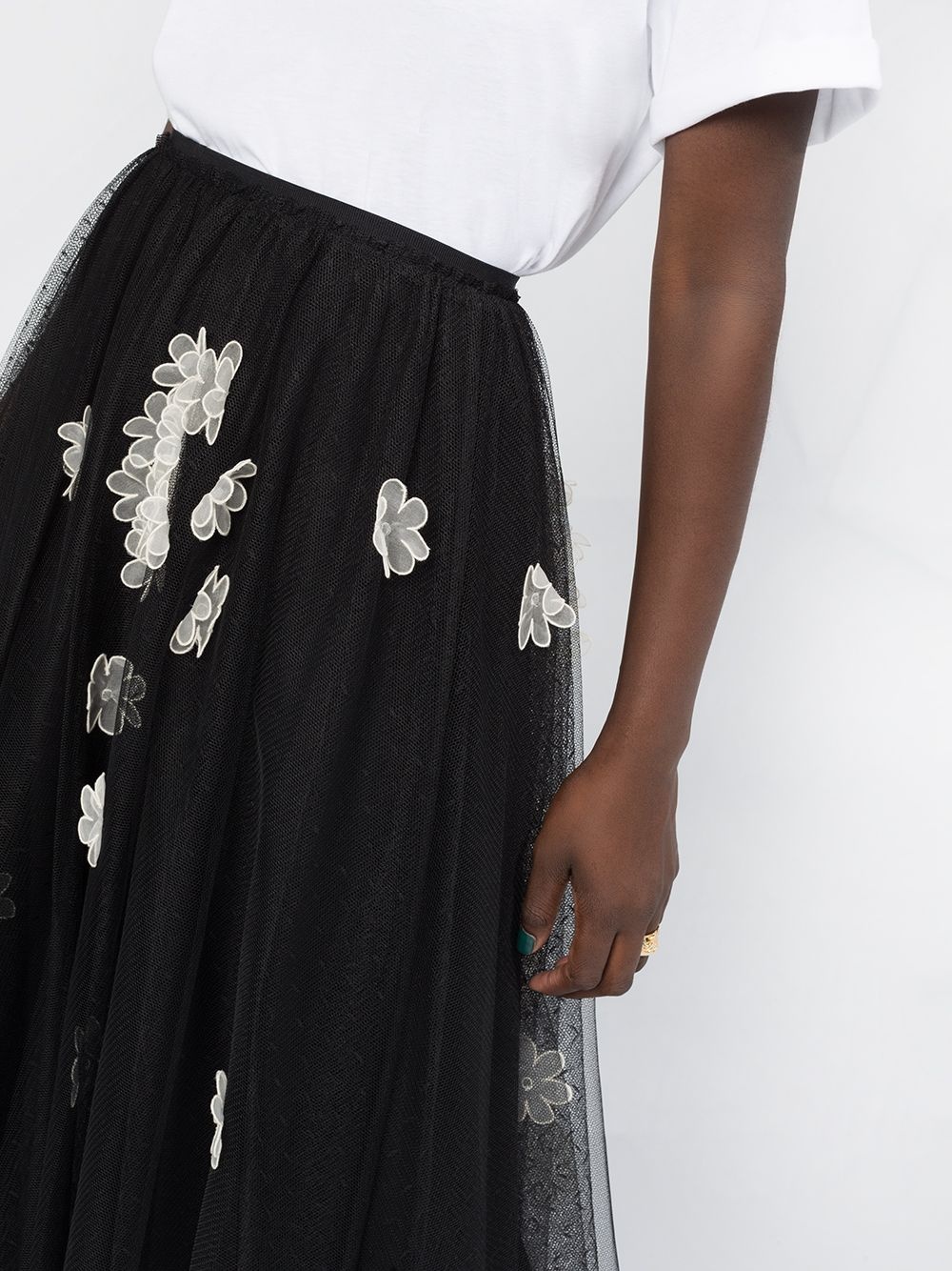 floral-applique tulle layered skirt - 3