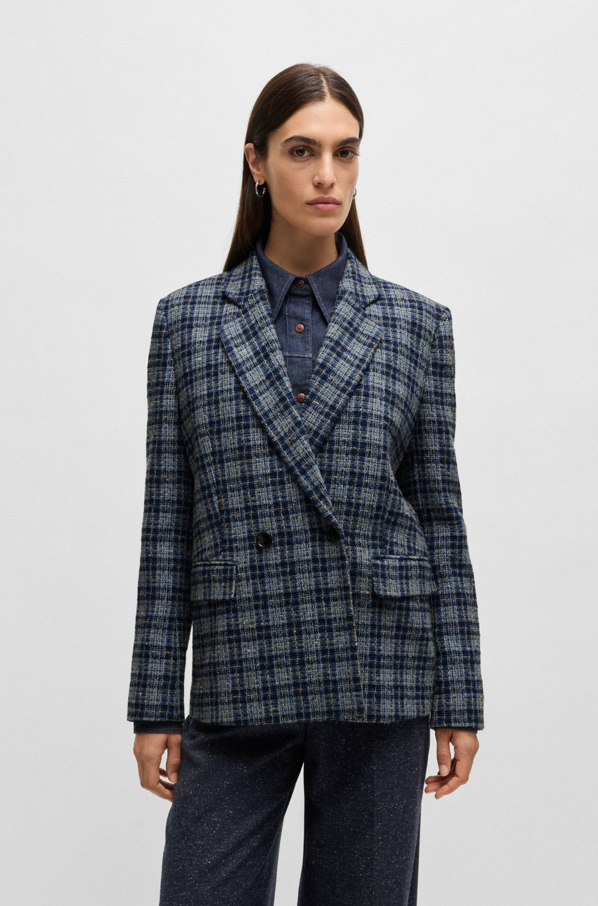 RELAXED-FIT DOUBLE-BREASTED JACKET IN CHECKED TWEED - 2