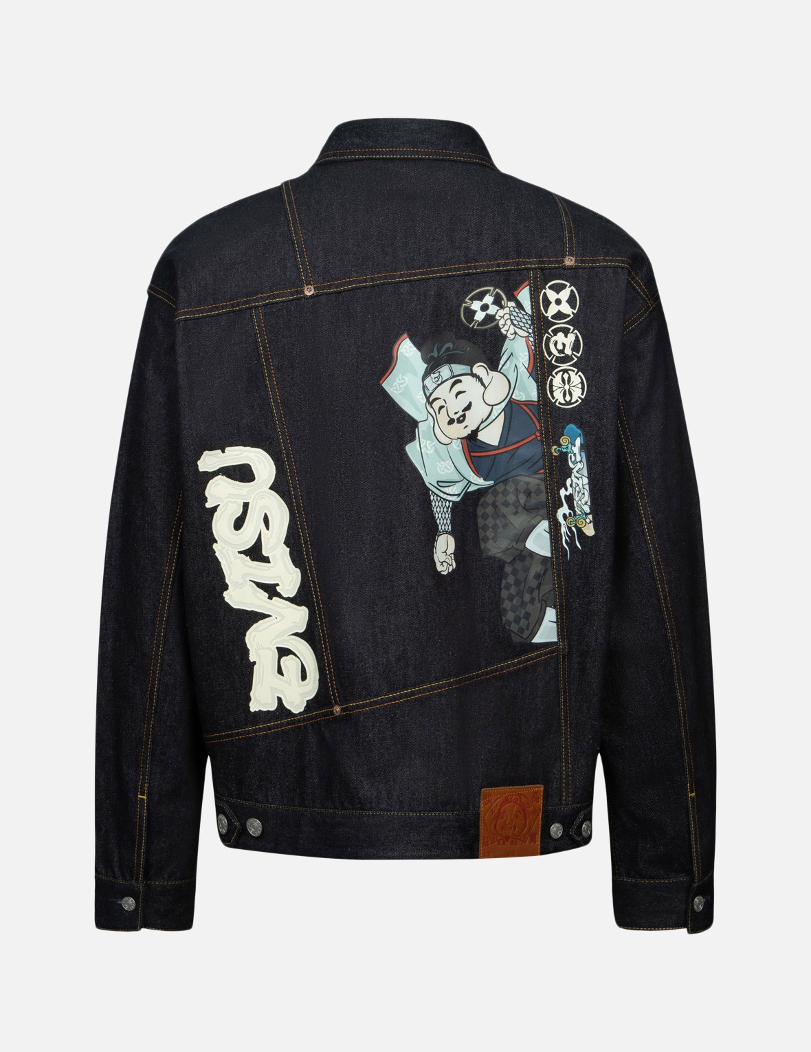 NINJA GODHEAD PRINT LOOSE FIT DECONSTRUCTIVE DENIM JACKET - 2