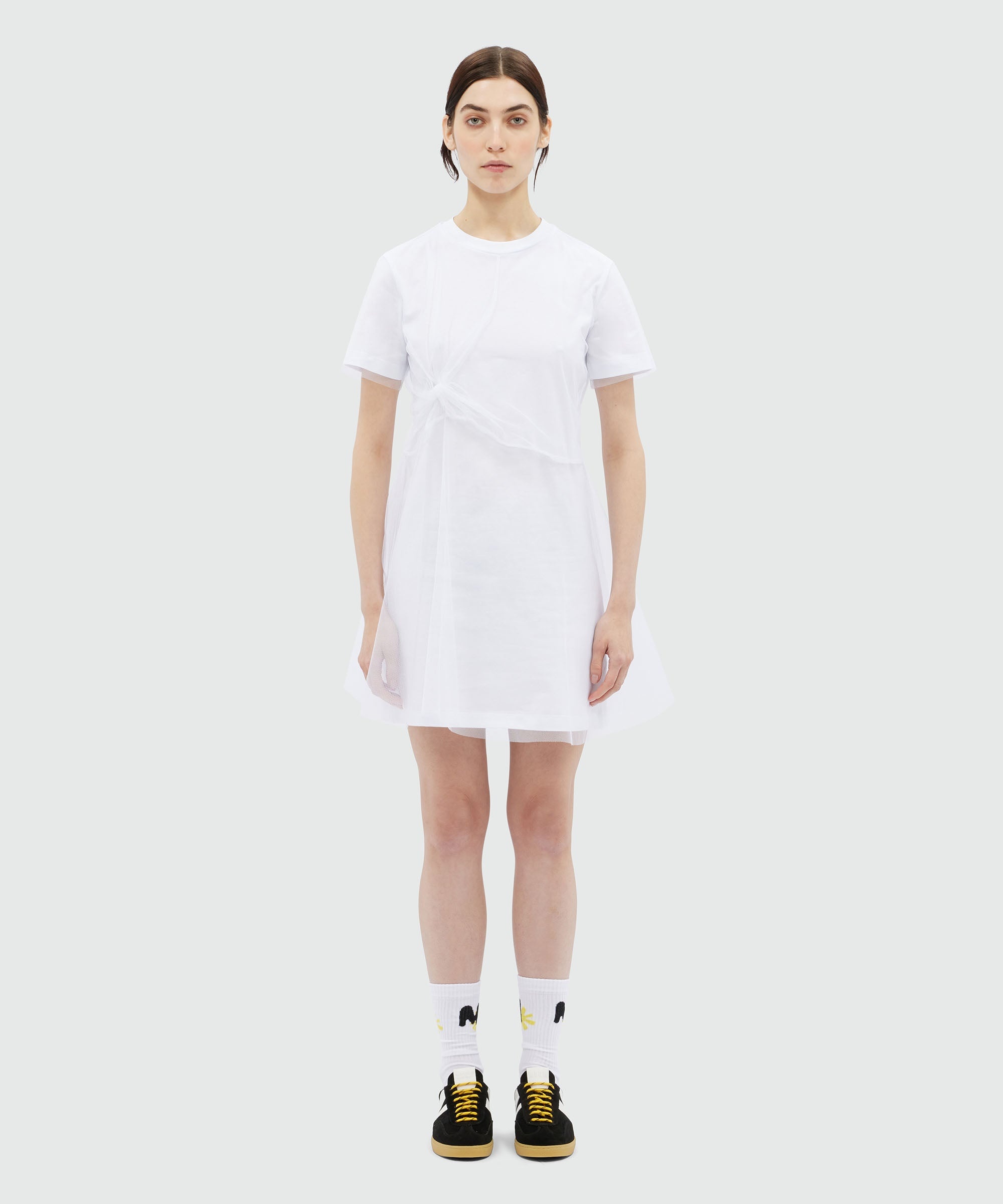 White jersey t-shirt dress with tulle layer - 2