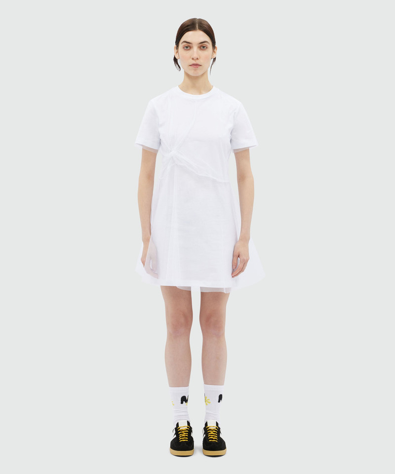 MSGM White jersey t-shirt dress with tulle layer outlook