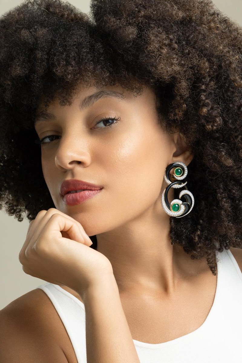 Emerald Black Great Waves Earrings 4