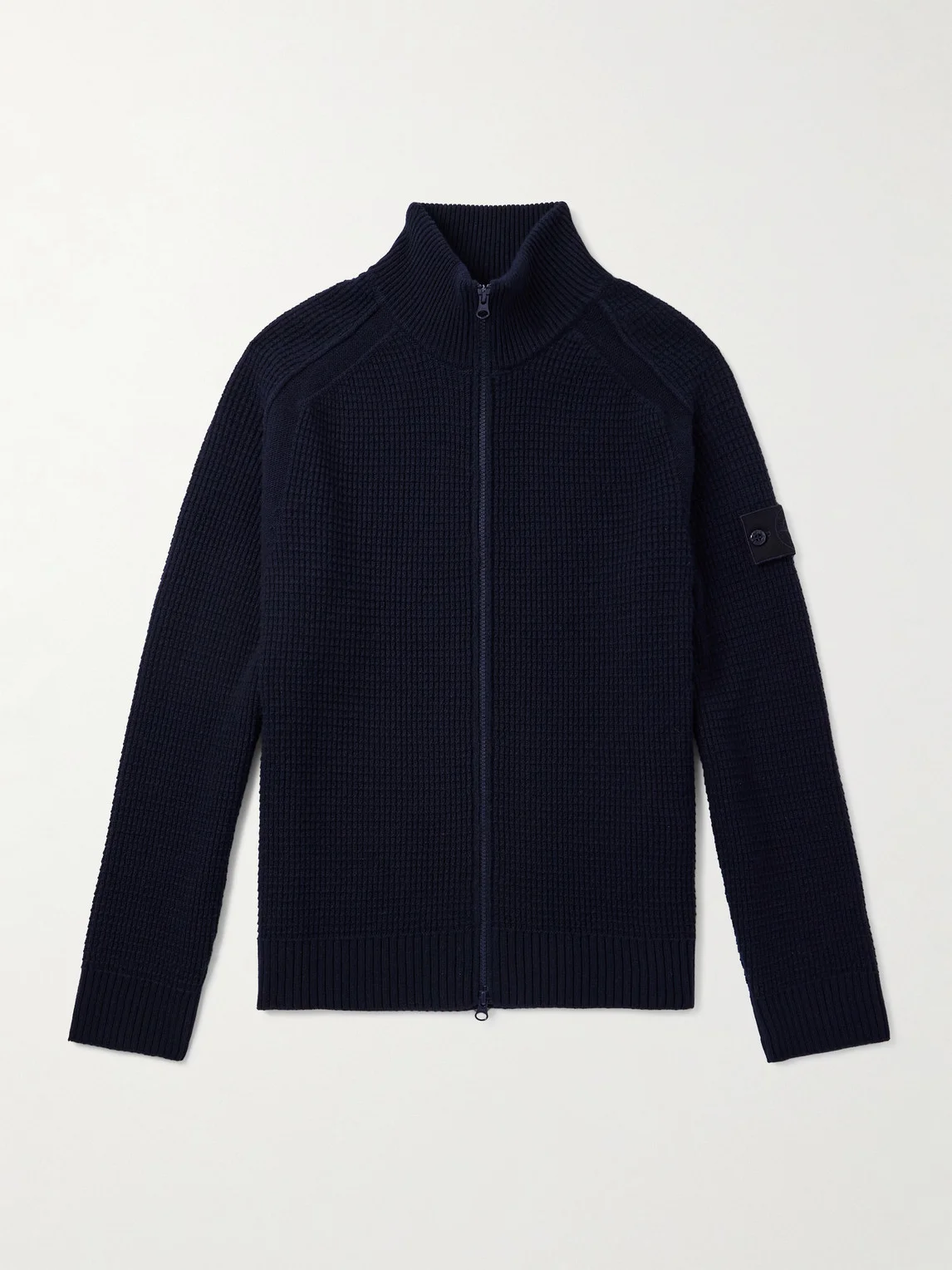 STONE ISLAND GHOST Waffle-Knit Virgin Wool Zip-Up Cardigan - 1